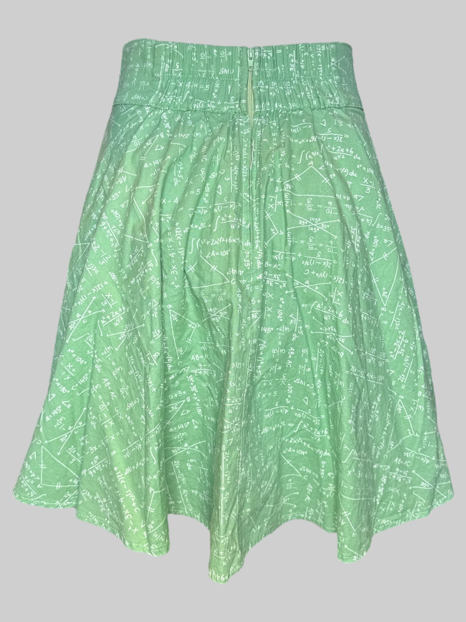 M Green skirt with mathematic equations pattern