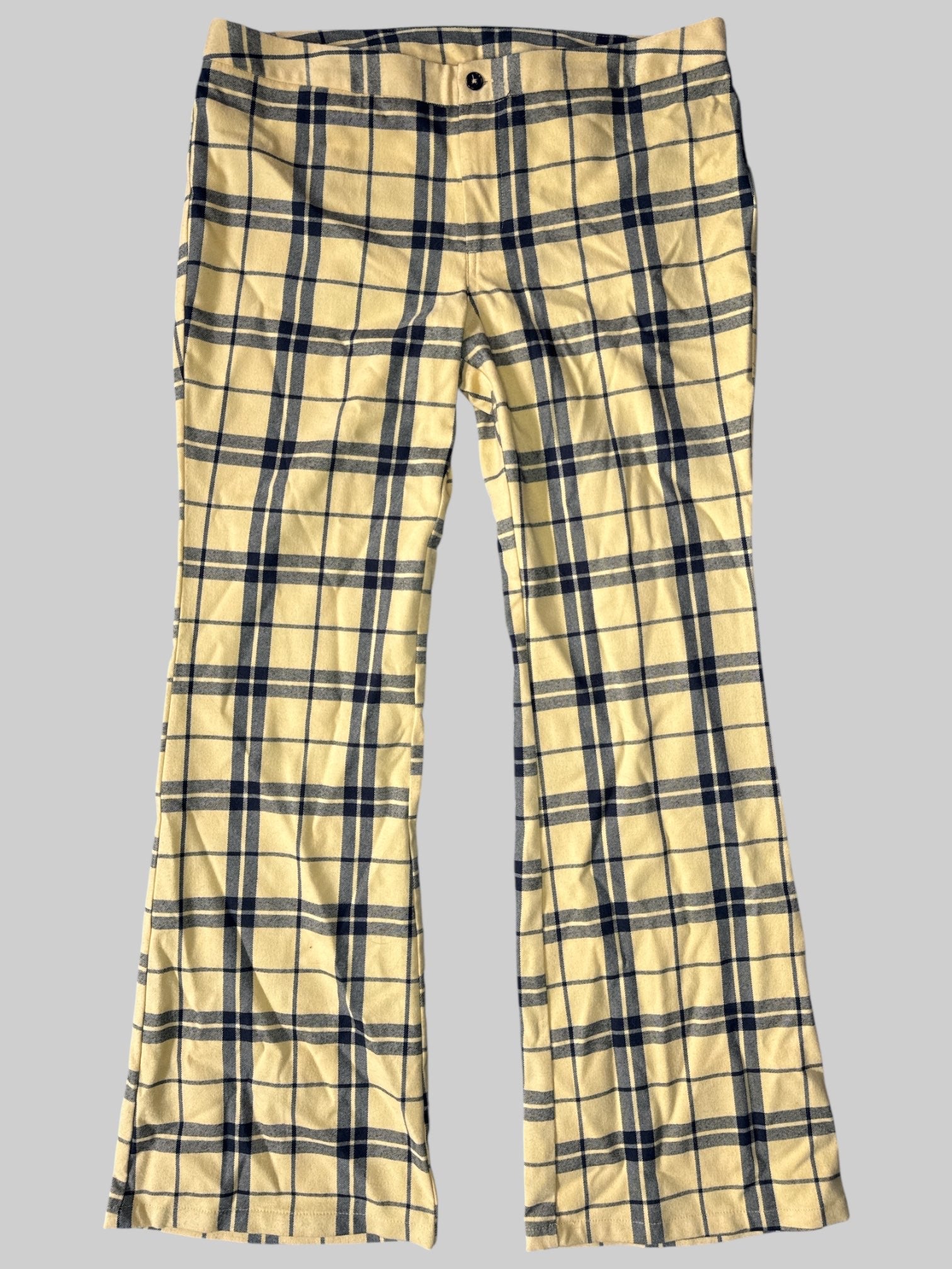 XL Yellow plaid pants with backpack pockets, and flared legs
