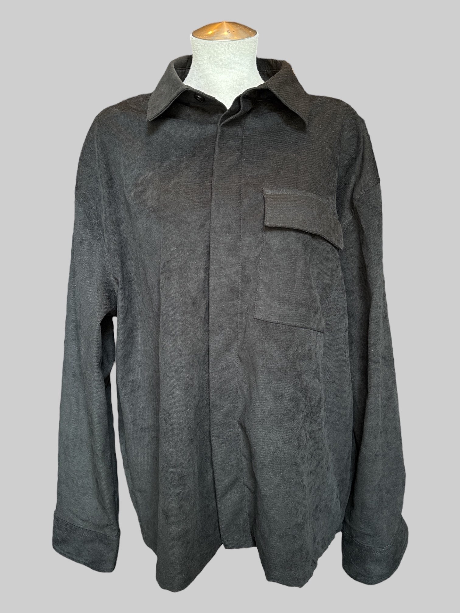 1X Black suede like material button up
