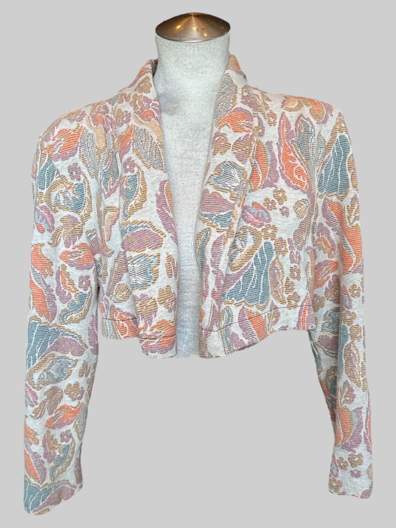 XL Vintage multicolor upholstery style pattern cropped cardigan