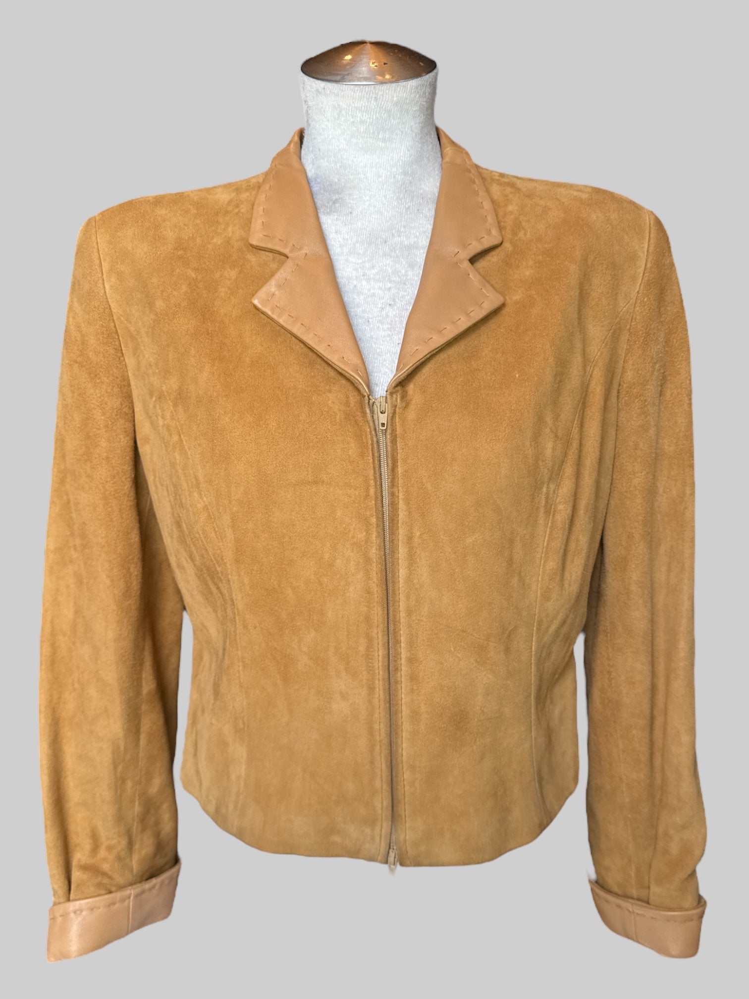 M Casini Firenze genuine leather tan zip up jacket and made in Italy
