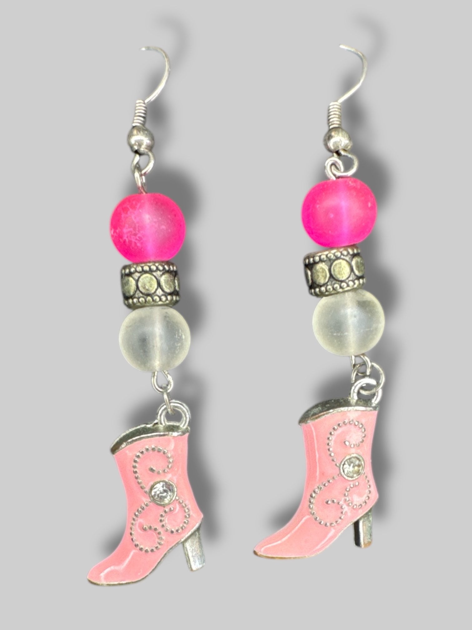 Beads and pink cowboy boots earrings
