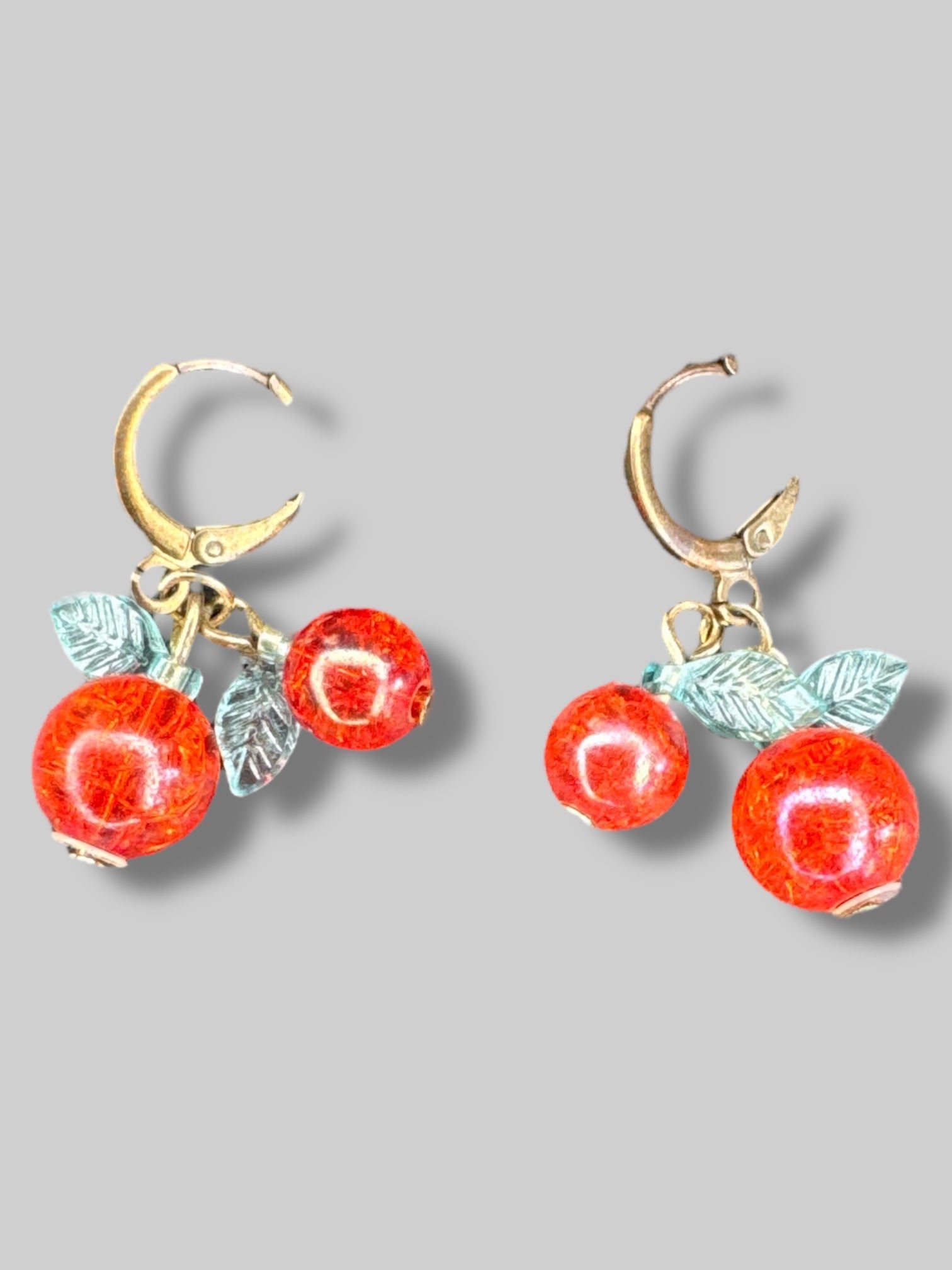 Red and green cherry earrings