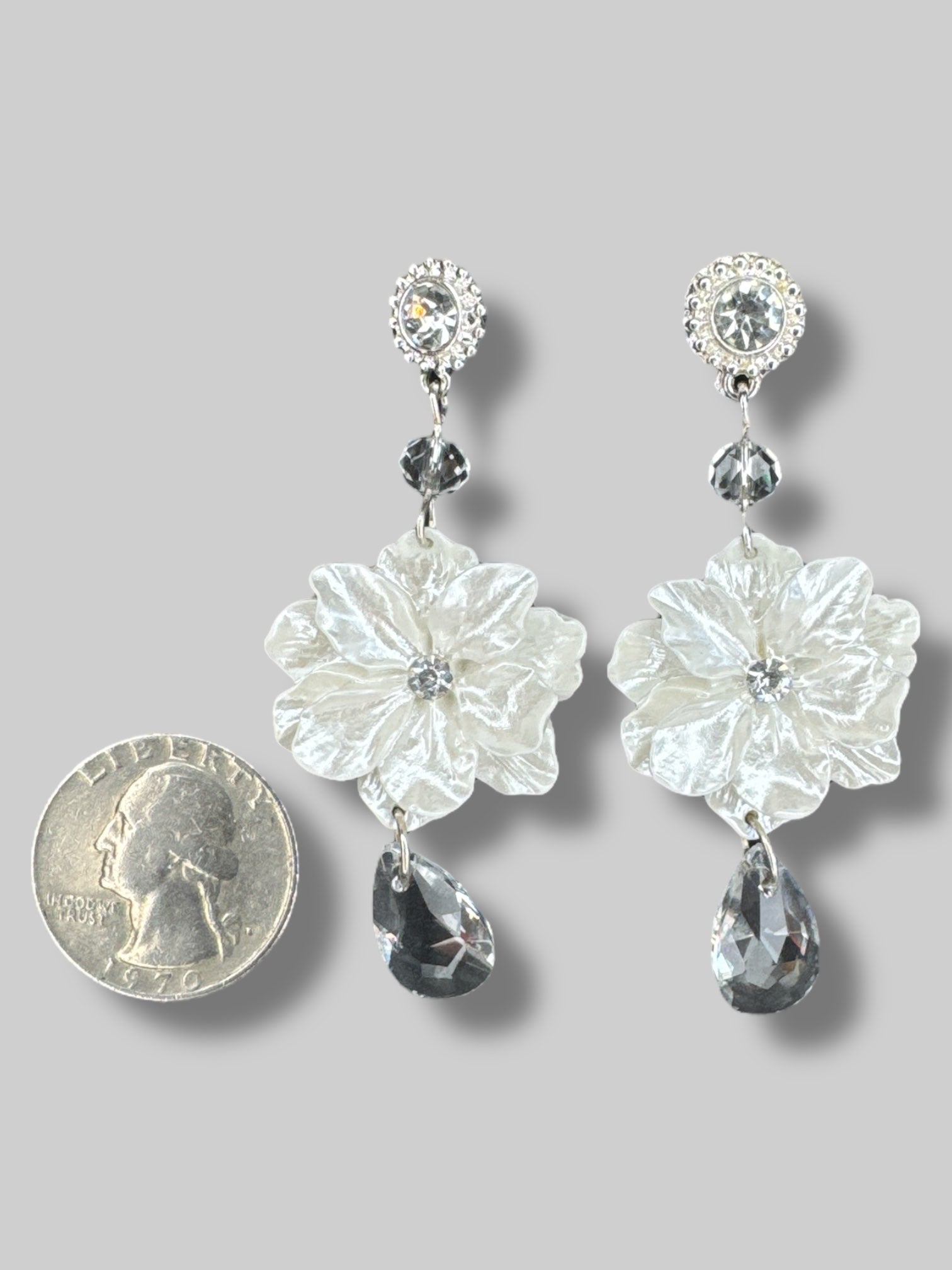 White floral earrings with beads