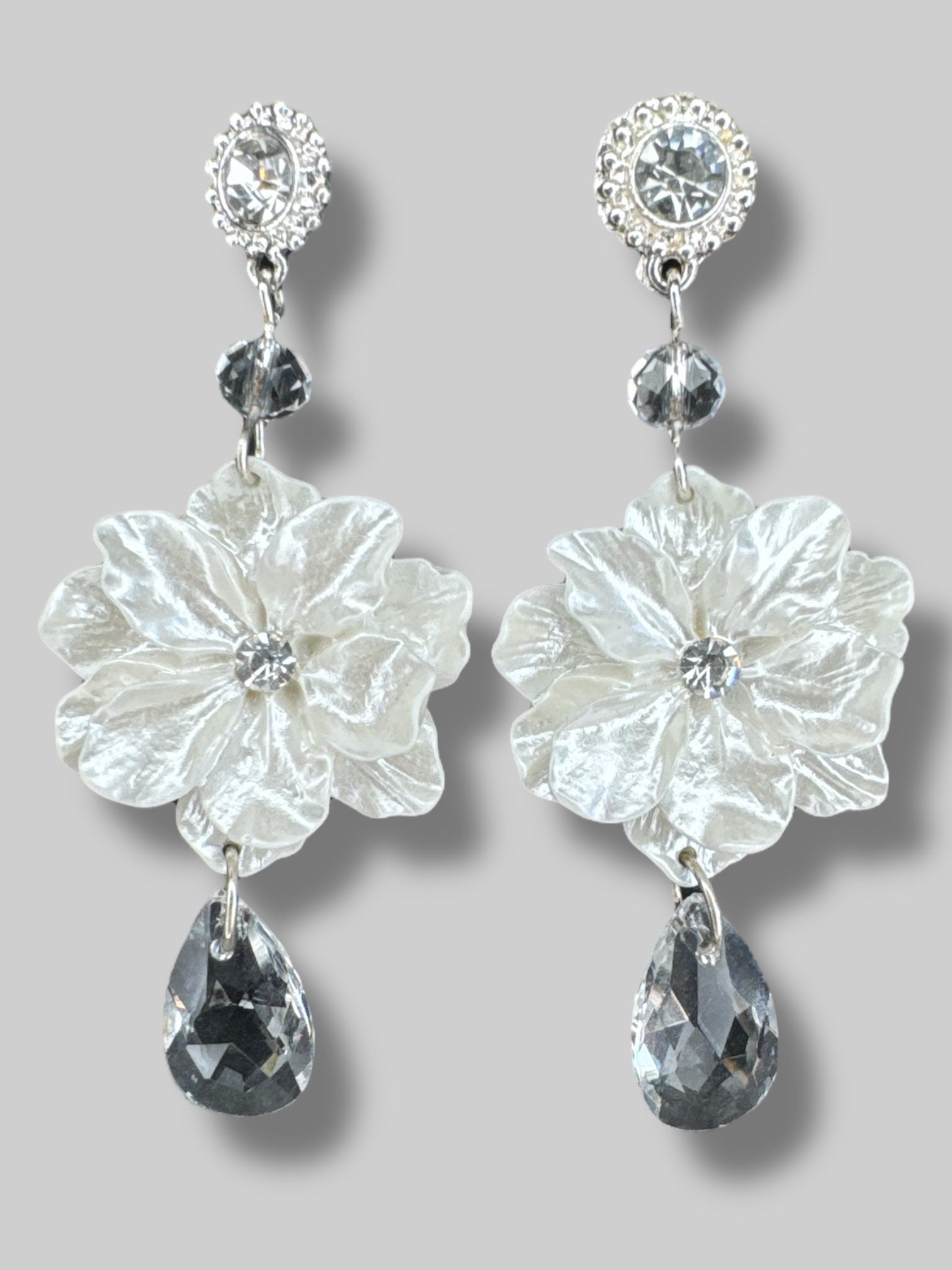 White floral earrings with beads