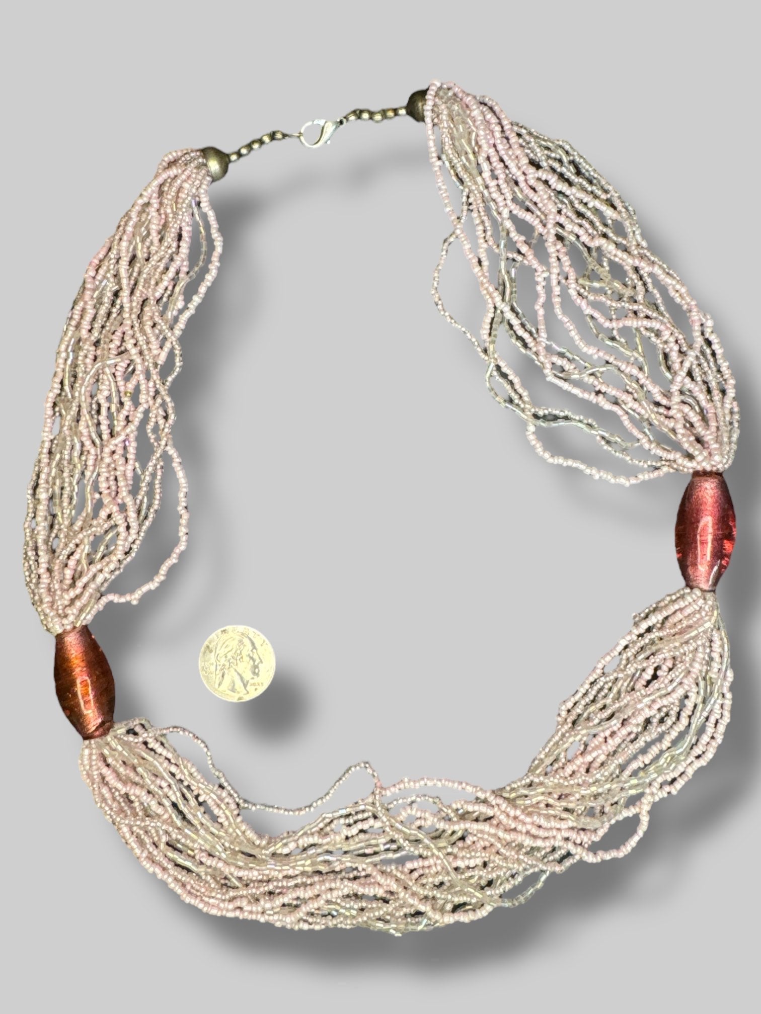 Chunky light pink beaded necklace