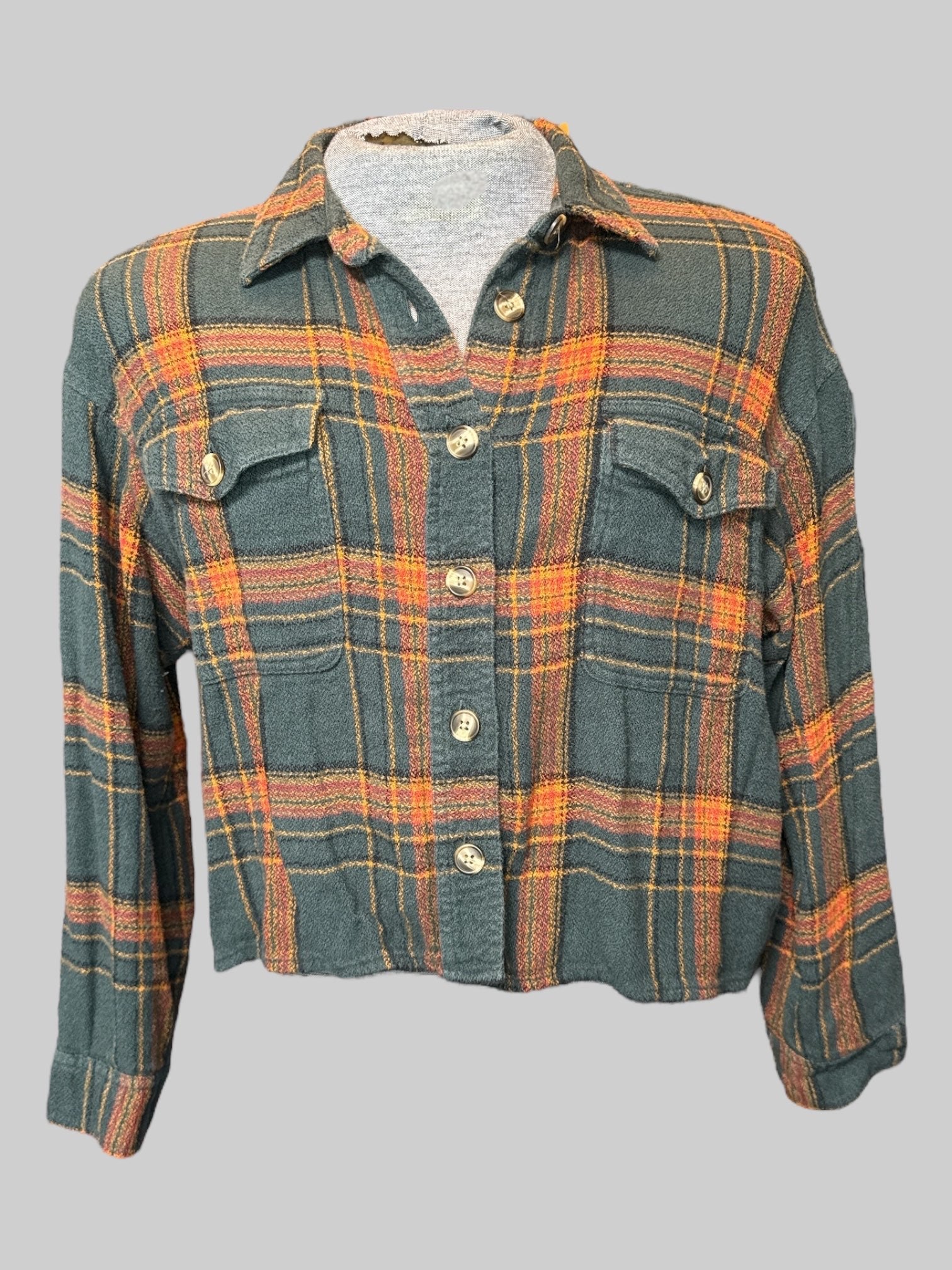 1X Green yellow red and black plaid flannel