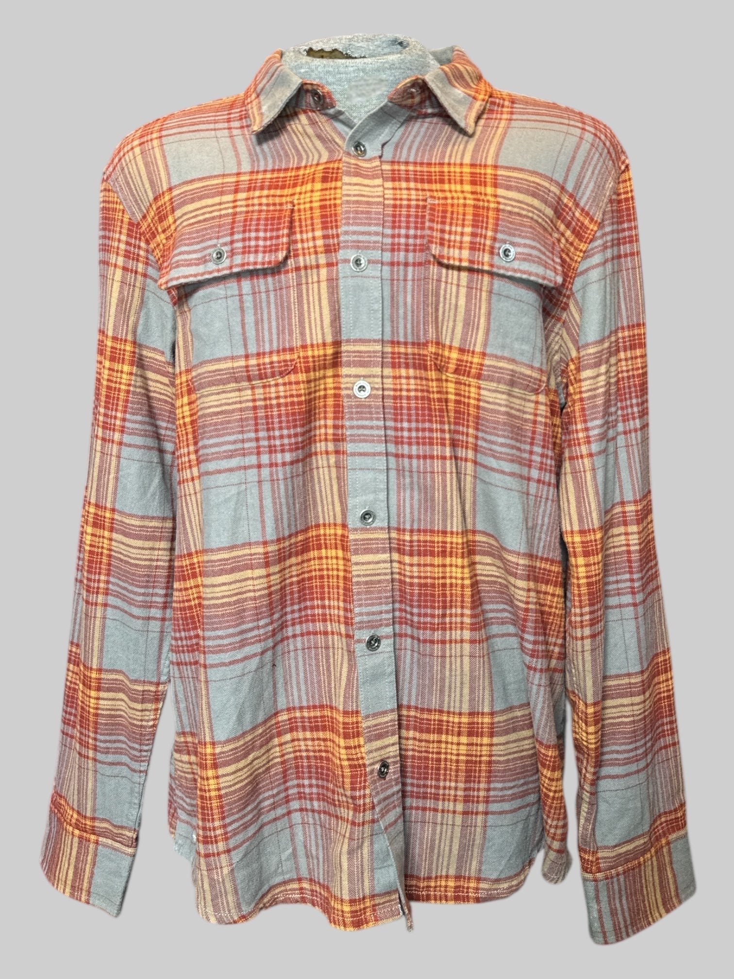 1X Grey red and yellow plaid flannel