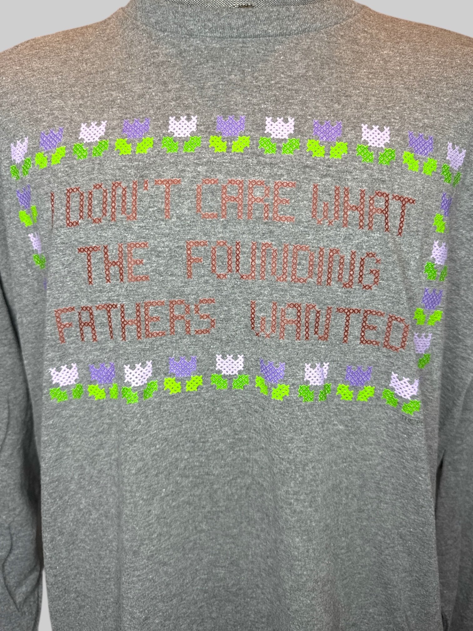 2X Heathered grey long sleeve shirt “I don’t care what the founding fathers wanted”