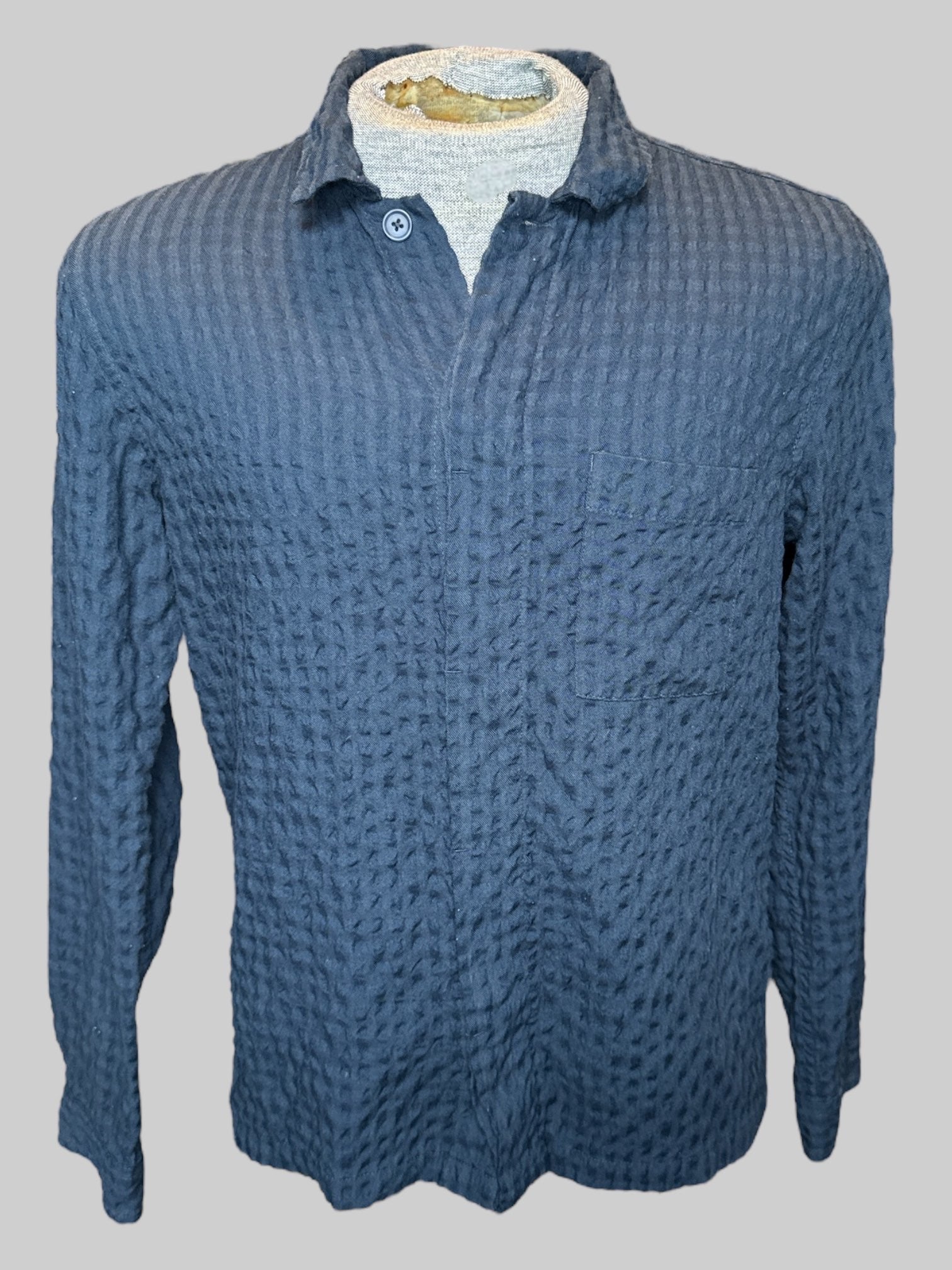 L Folk brand navy blue textured button up shirt