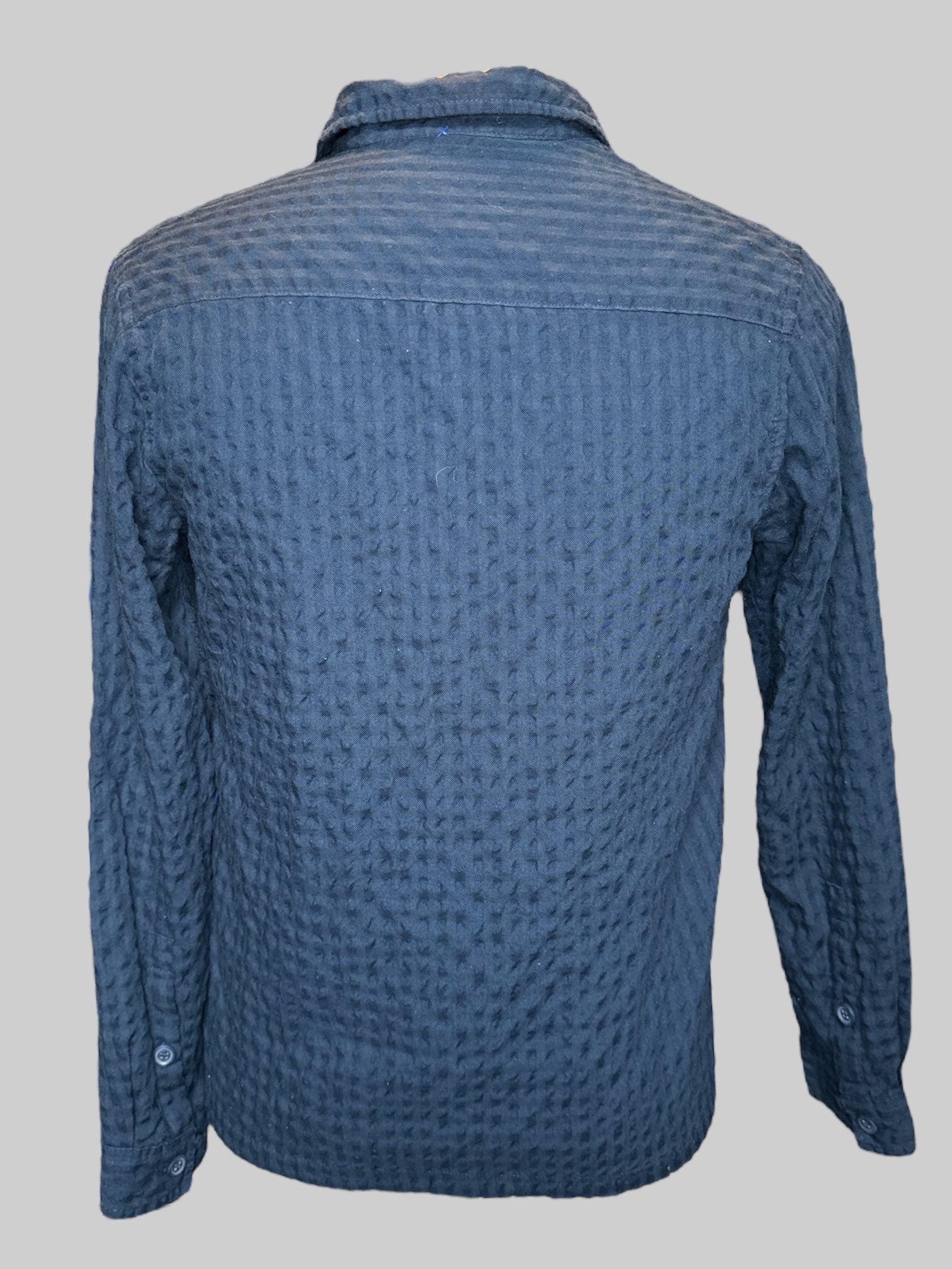 L Folk brand navy blue textured button up shirt