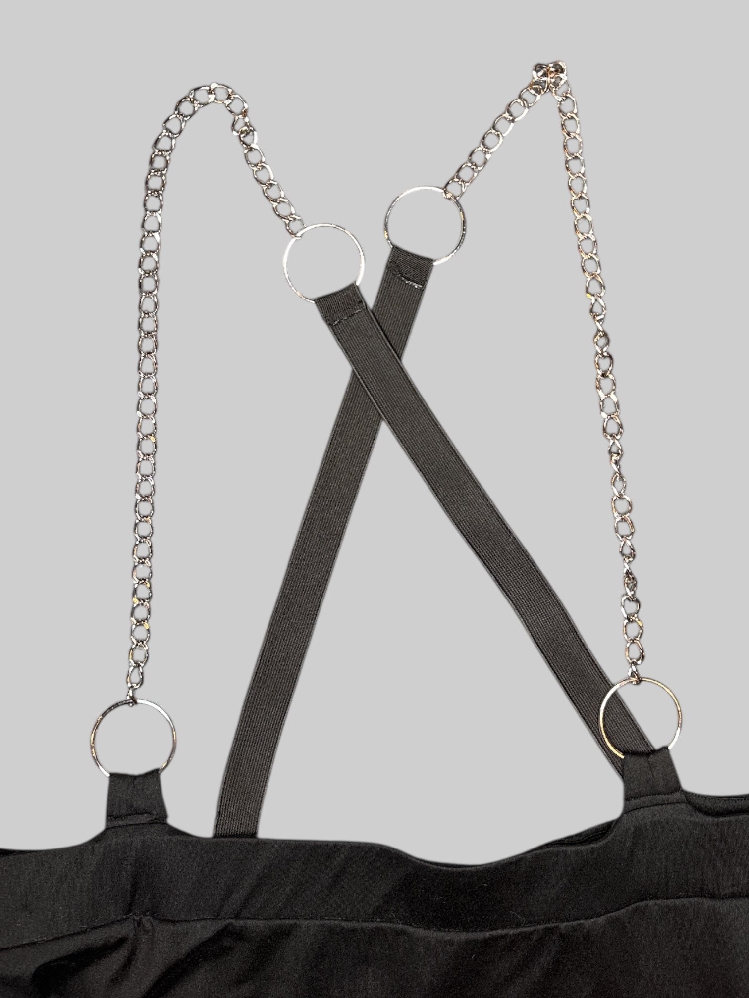 1X Black chain suspenders flowy skirt