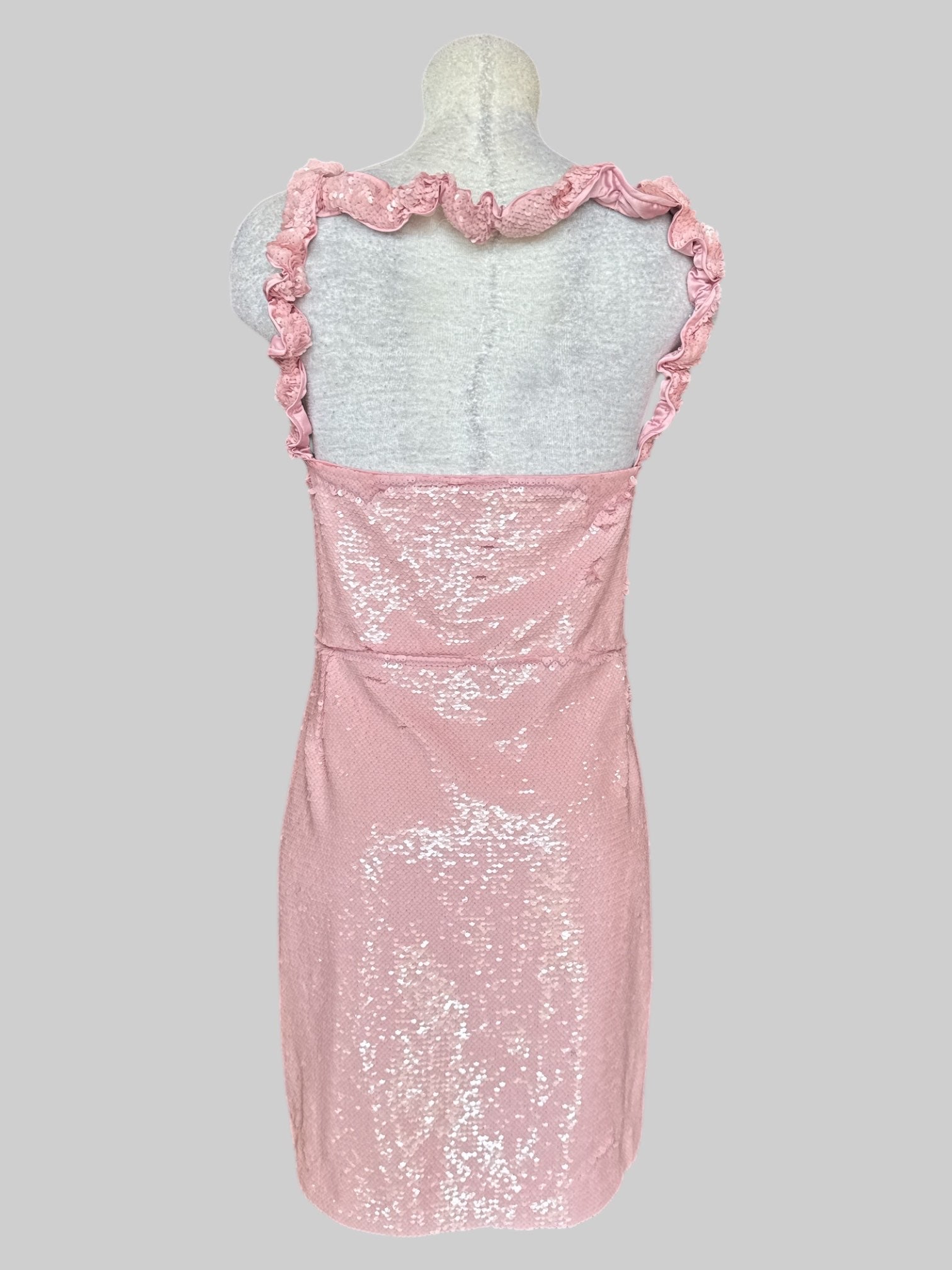 2X Ganni light pink flip sequin dress with ruched straps and side zipper