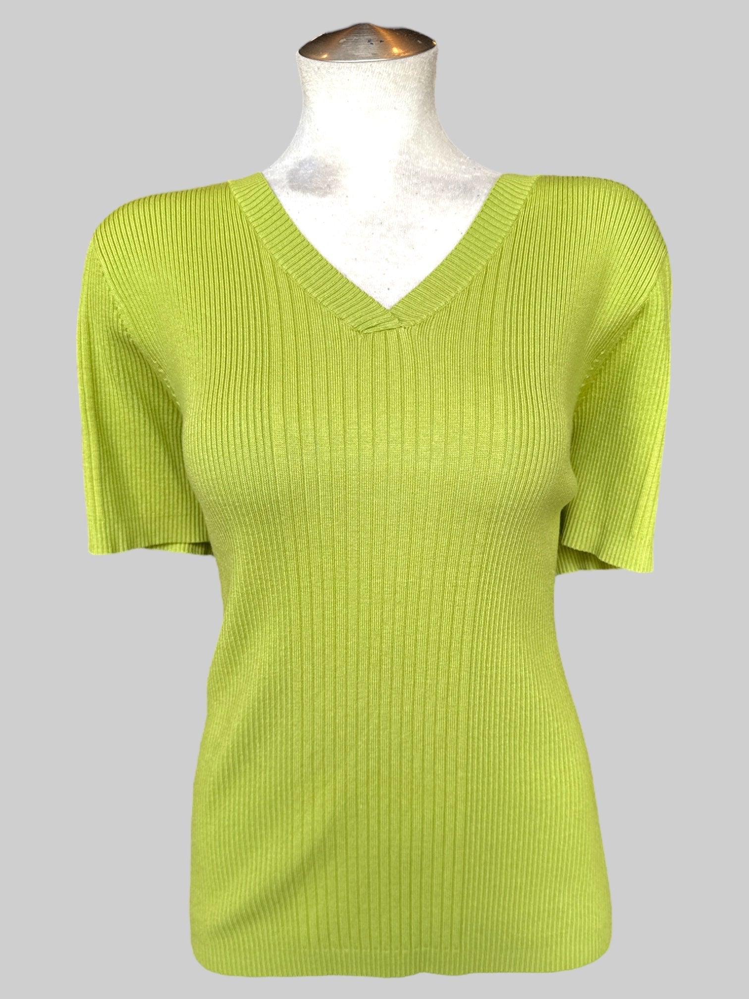 2X Vintage green ribbed knit sweater short sleeve top