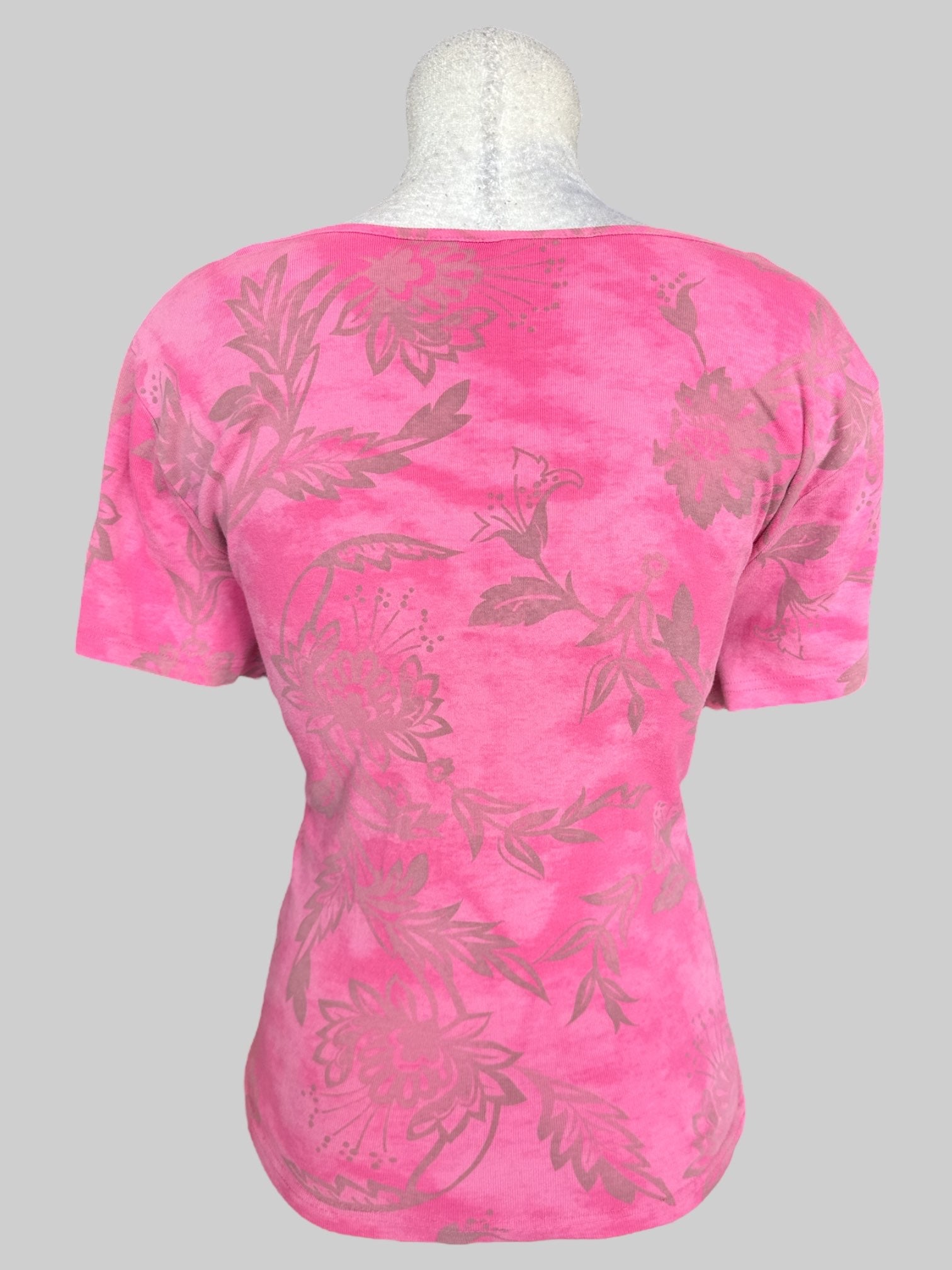 1X Vintage pink top with brownish gray botanicals