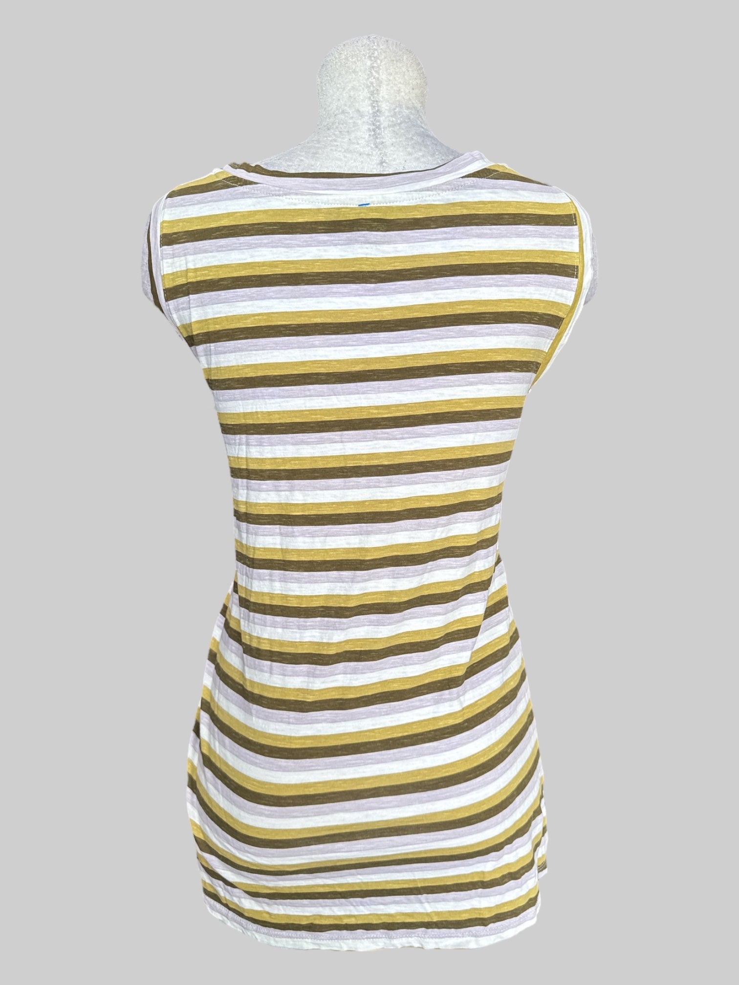 2X Green, dark green, grey, and white striped v neck sleeveless top