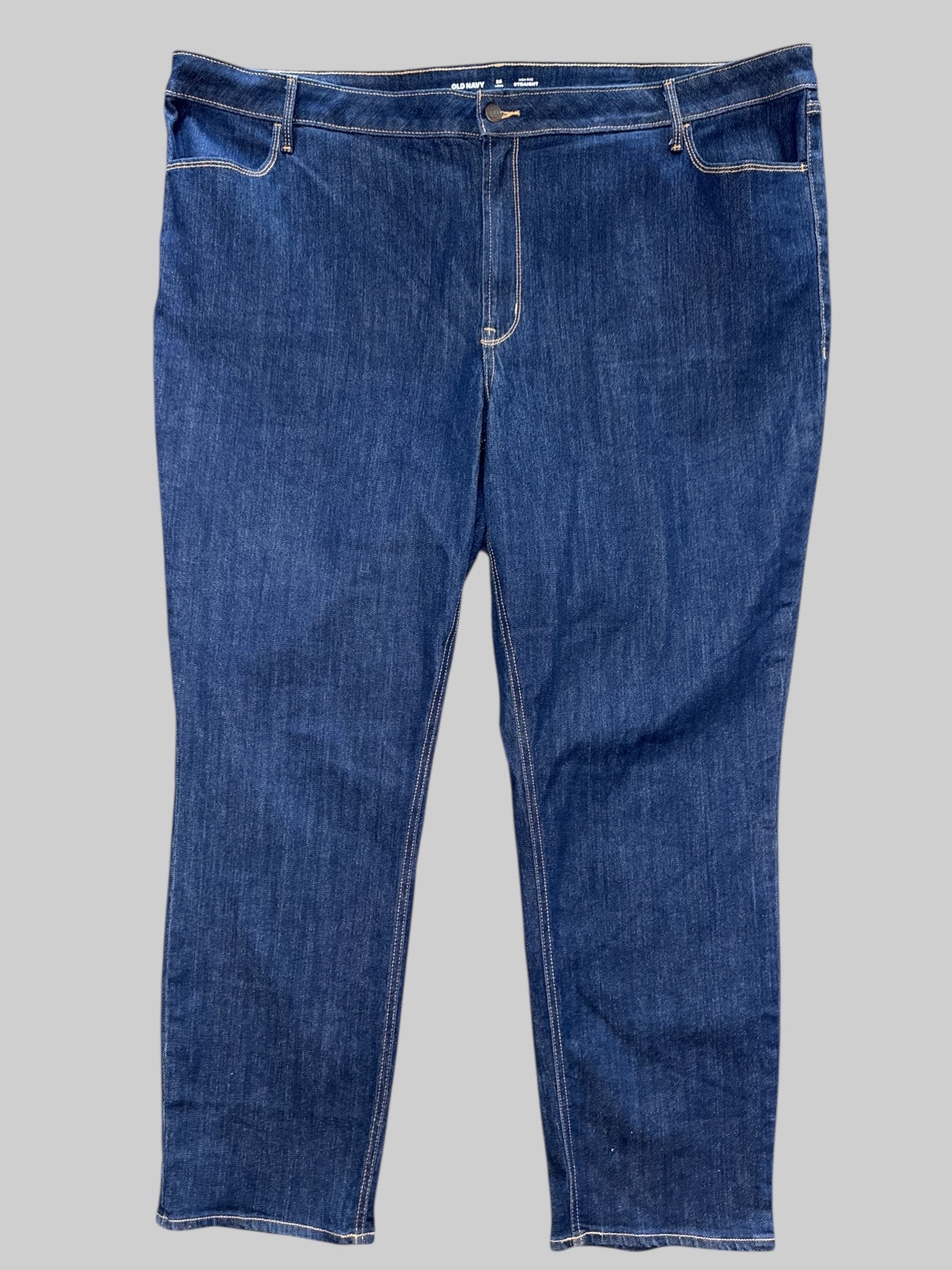 4X Long high rise straight dark blue jeans