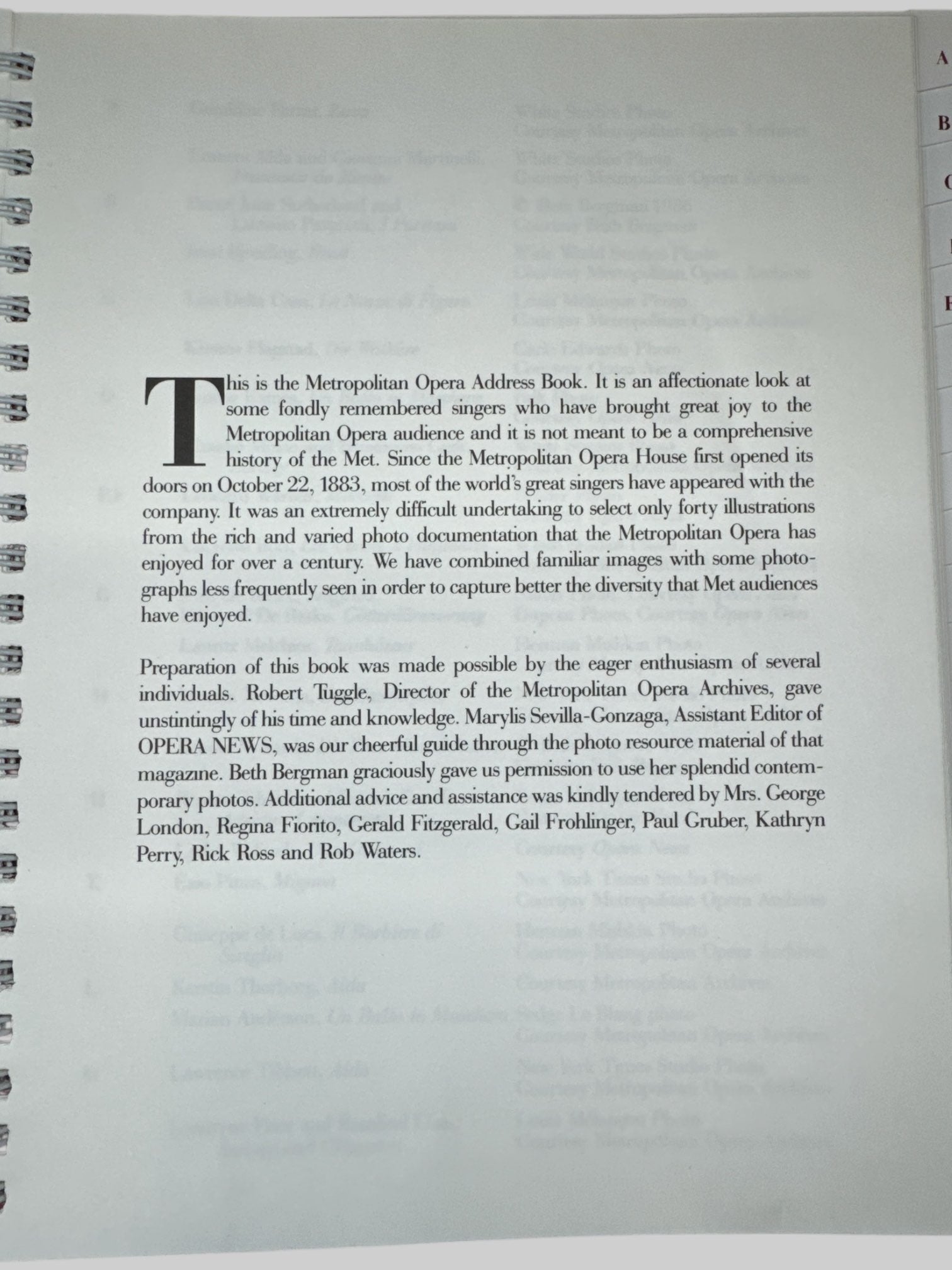 Vintage Metropolitan Opera address book