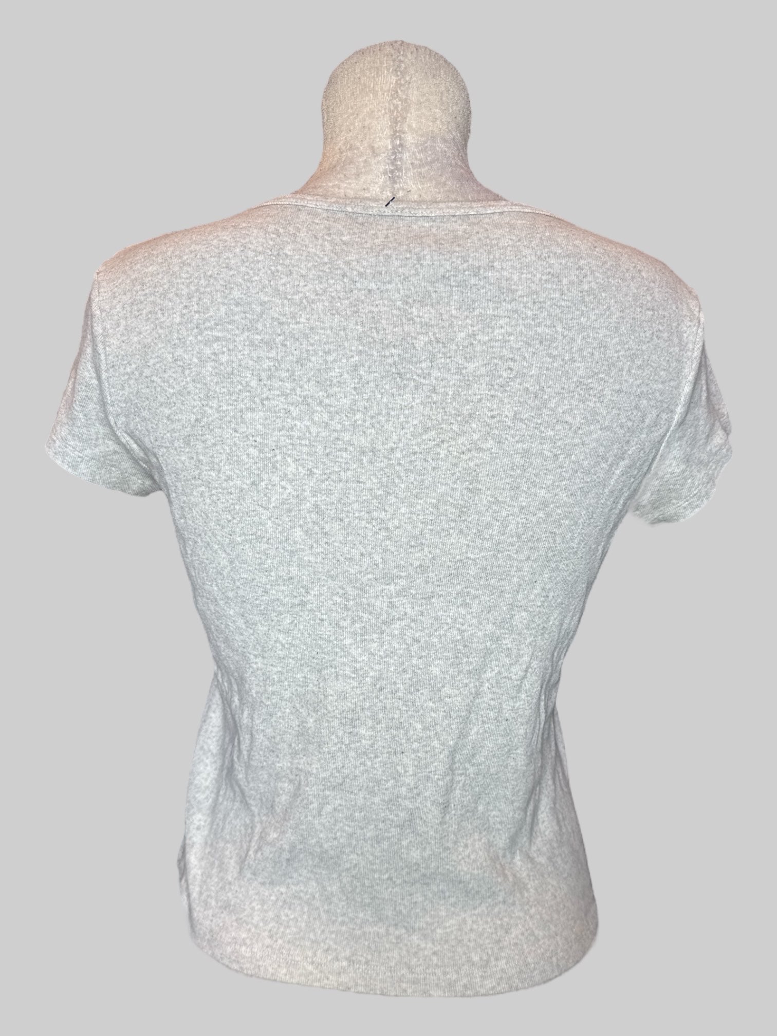 L Heathered grey t shirt with a Cherub eating ice cream