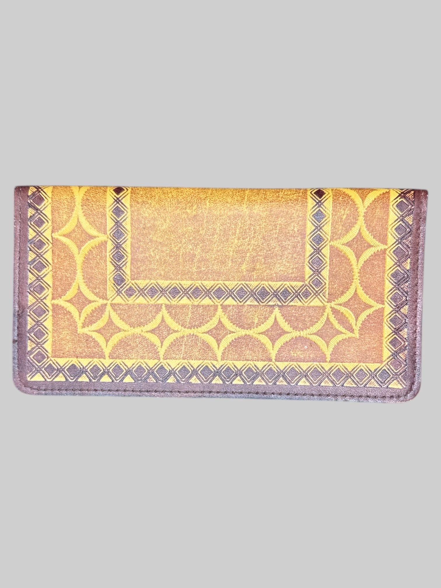 Genuine leather wallet with brown and tan geometric pattern