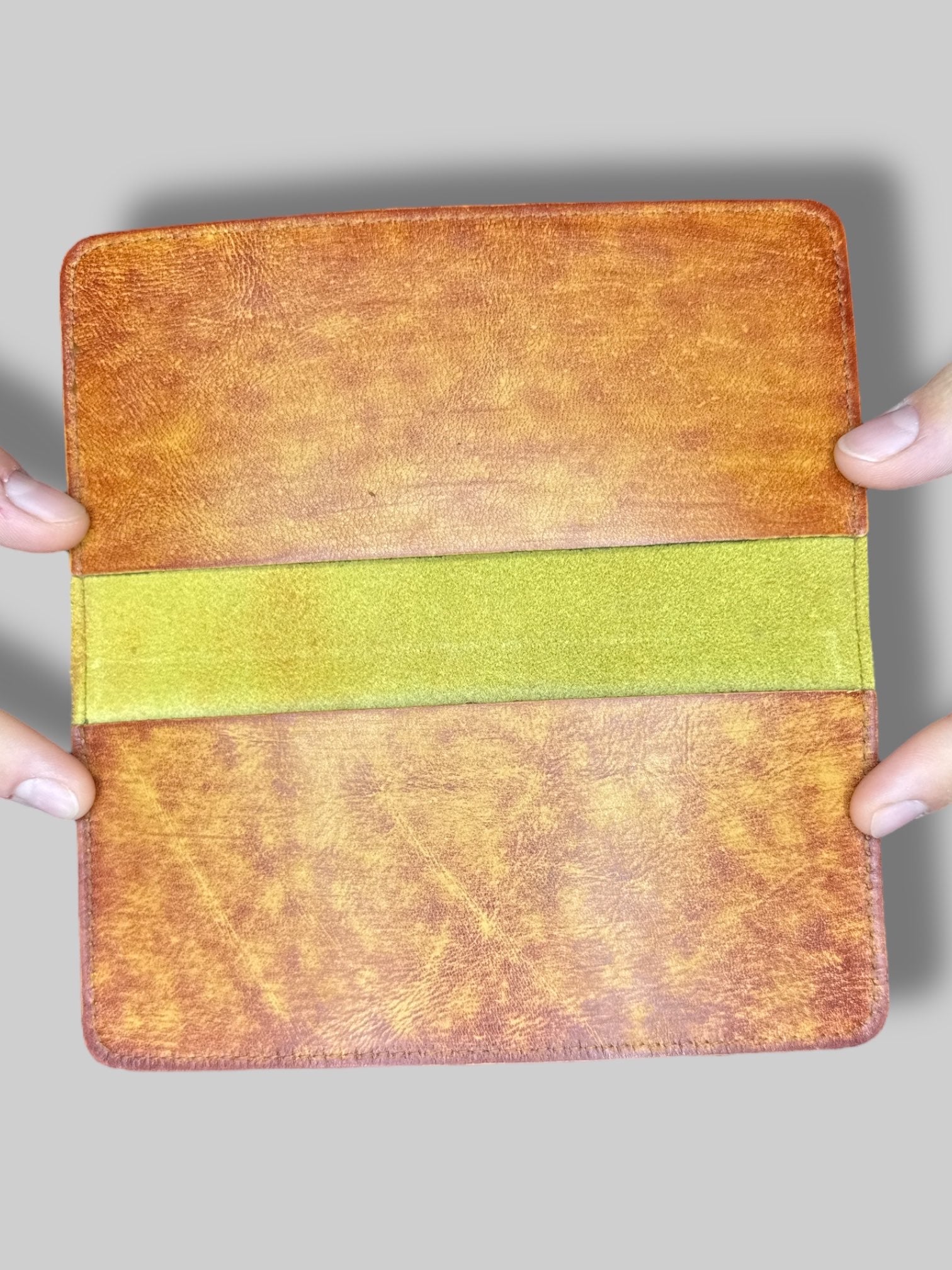 Genuine leather wallet with brown and tan geometric pattern