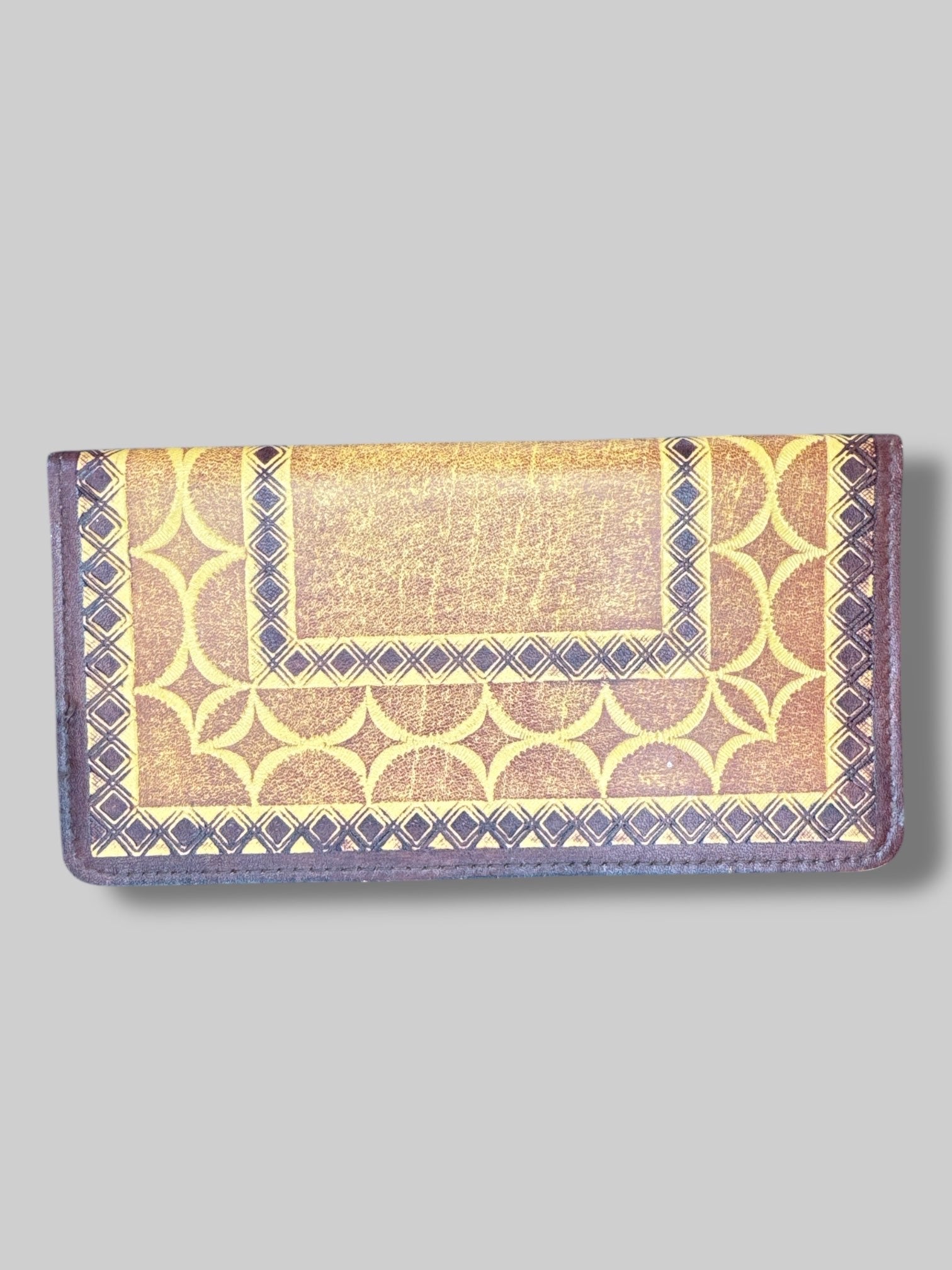 Genuine leather wallet with brown and tan geometric pattern