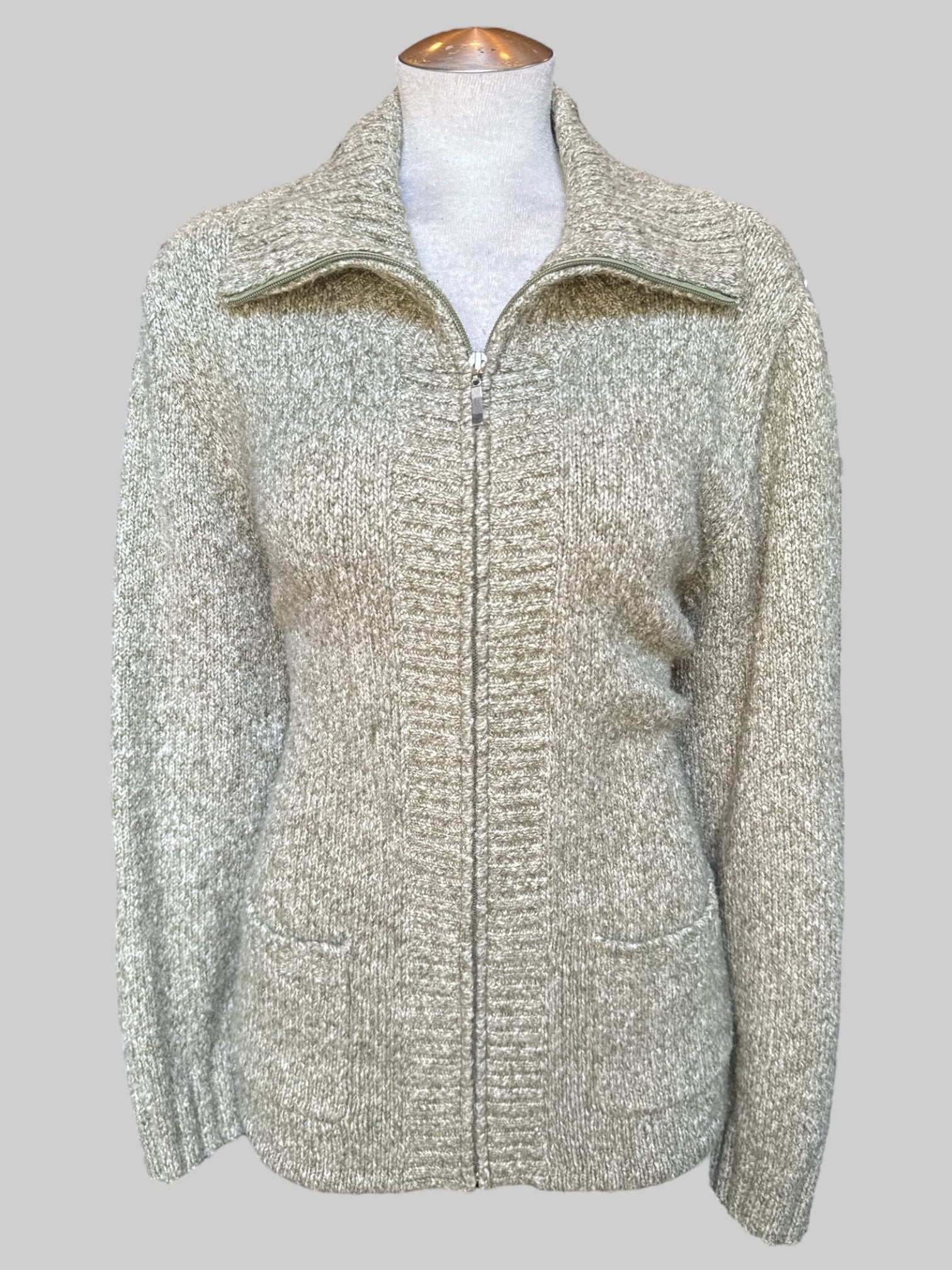 2X Green grey knit zip up