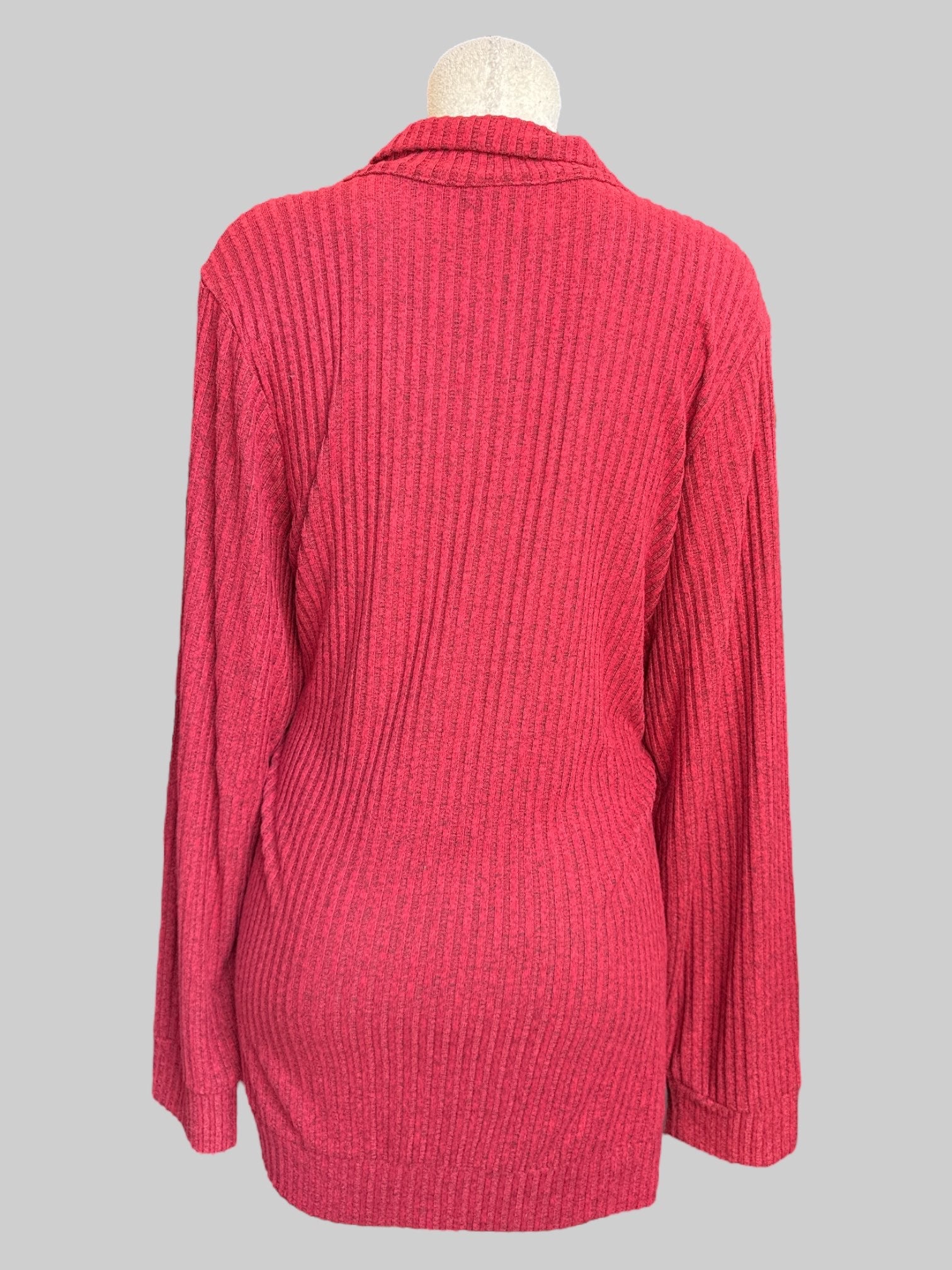 4X Red and black ribbed mock neck sweater with quarter zipper