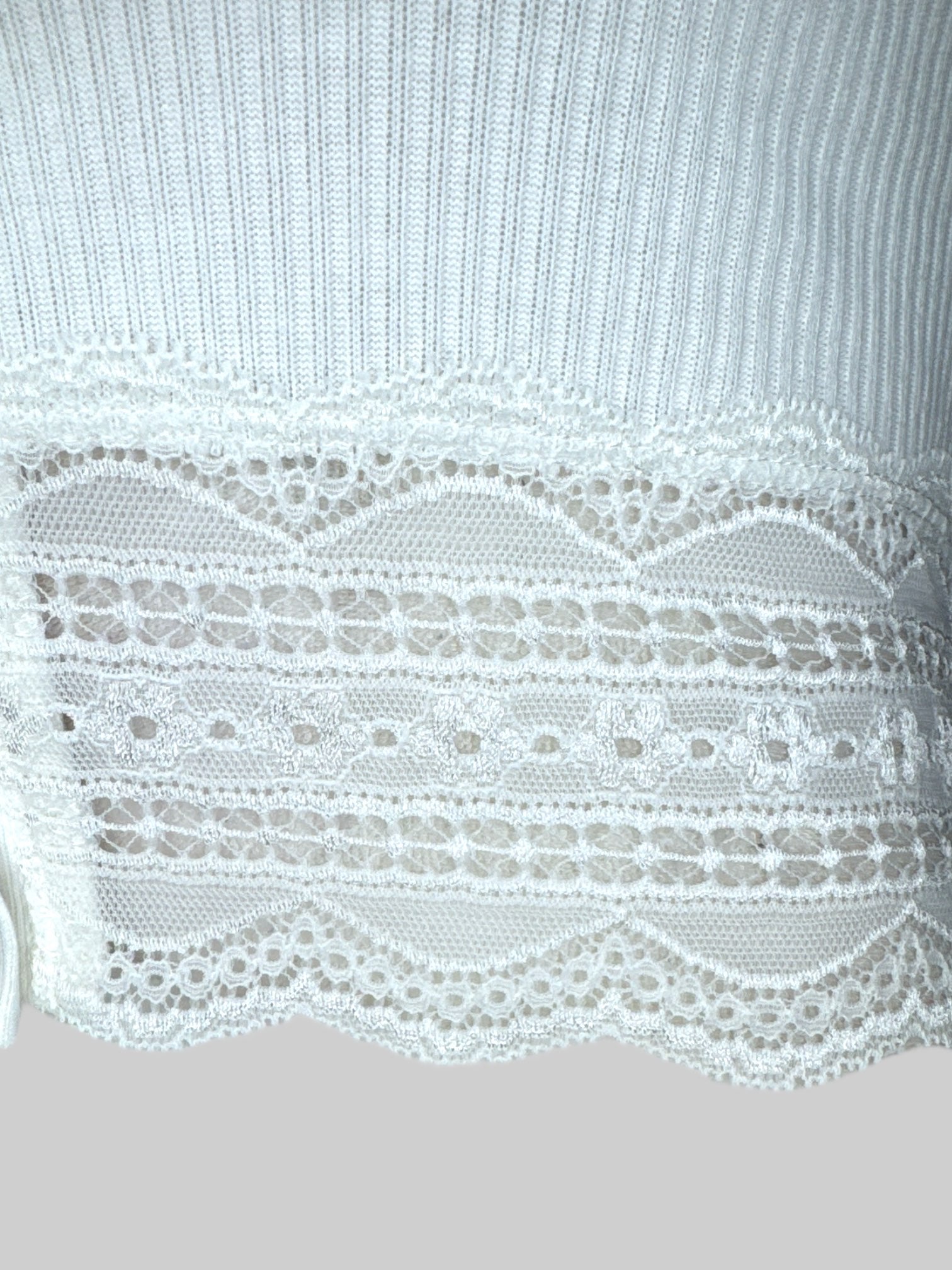 S White button up blouse with sheer lacey trim