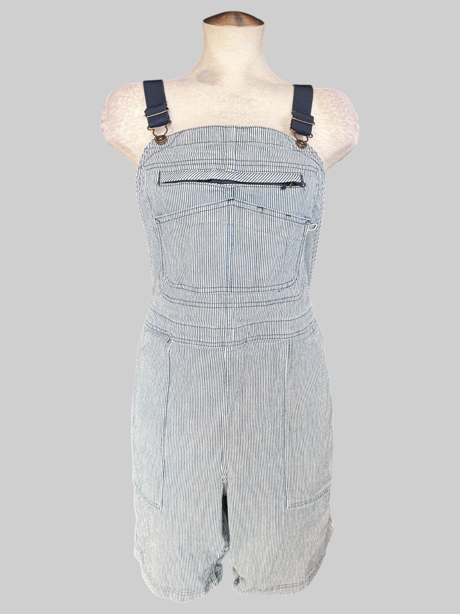 XL Blue and white striped overalls