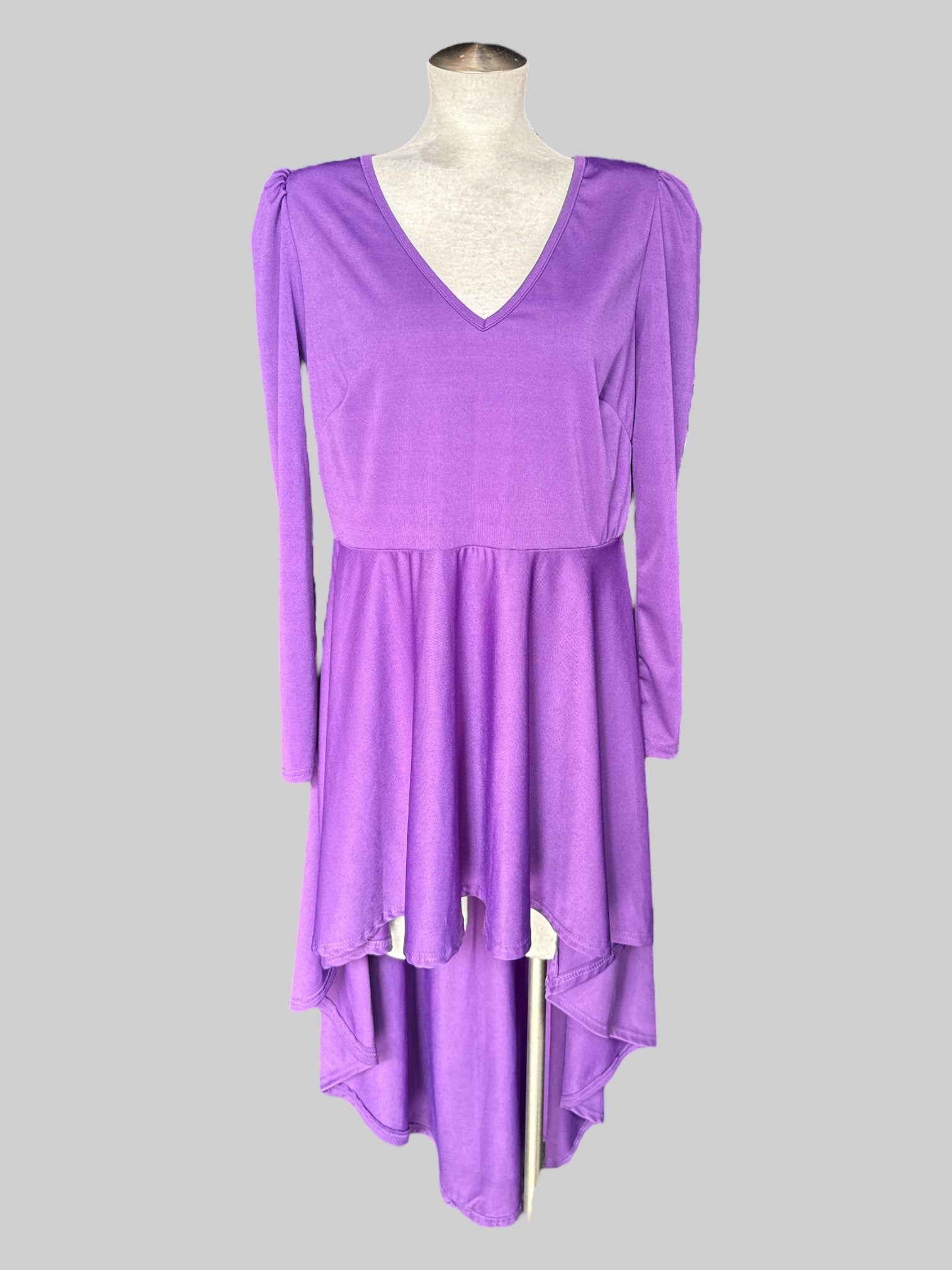 0X NWT purple high low dress with pleated sleeves