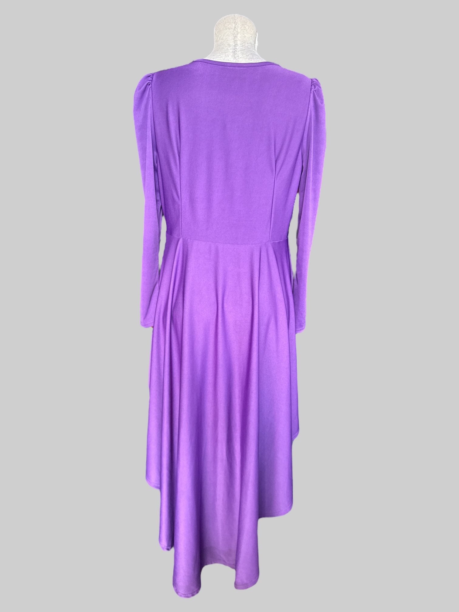 0X NWT purple high low dress with pleated sleeves