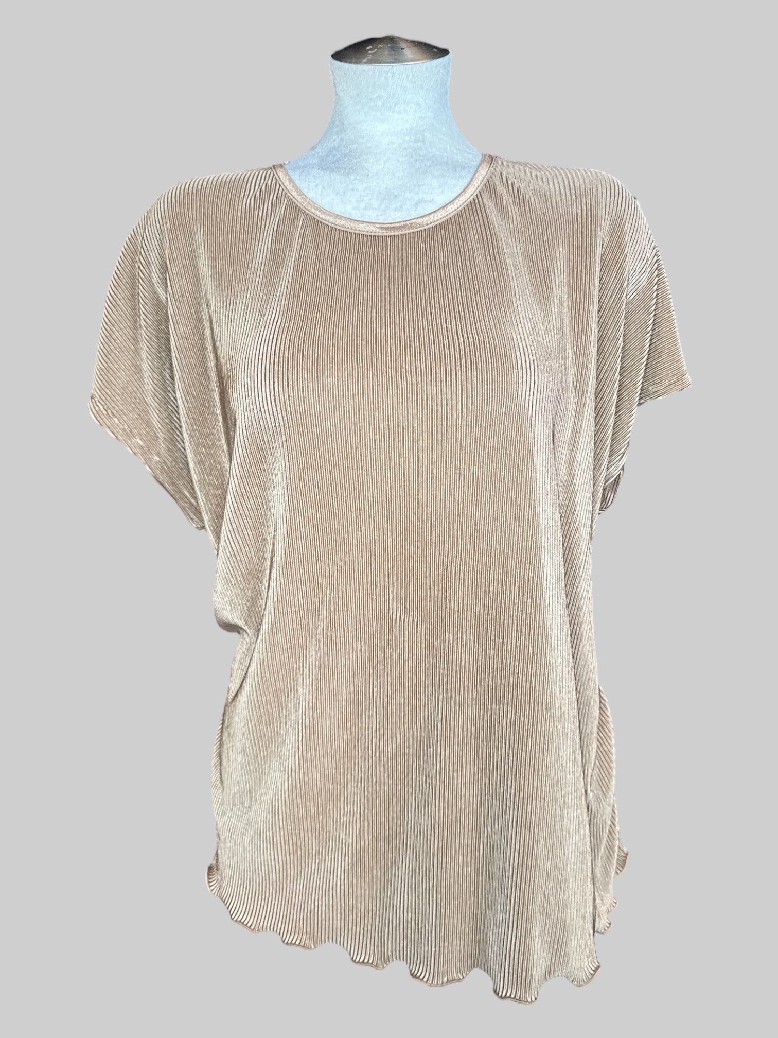 3X Vintage brown flowy ribbed top with lettuce hem