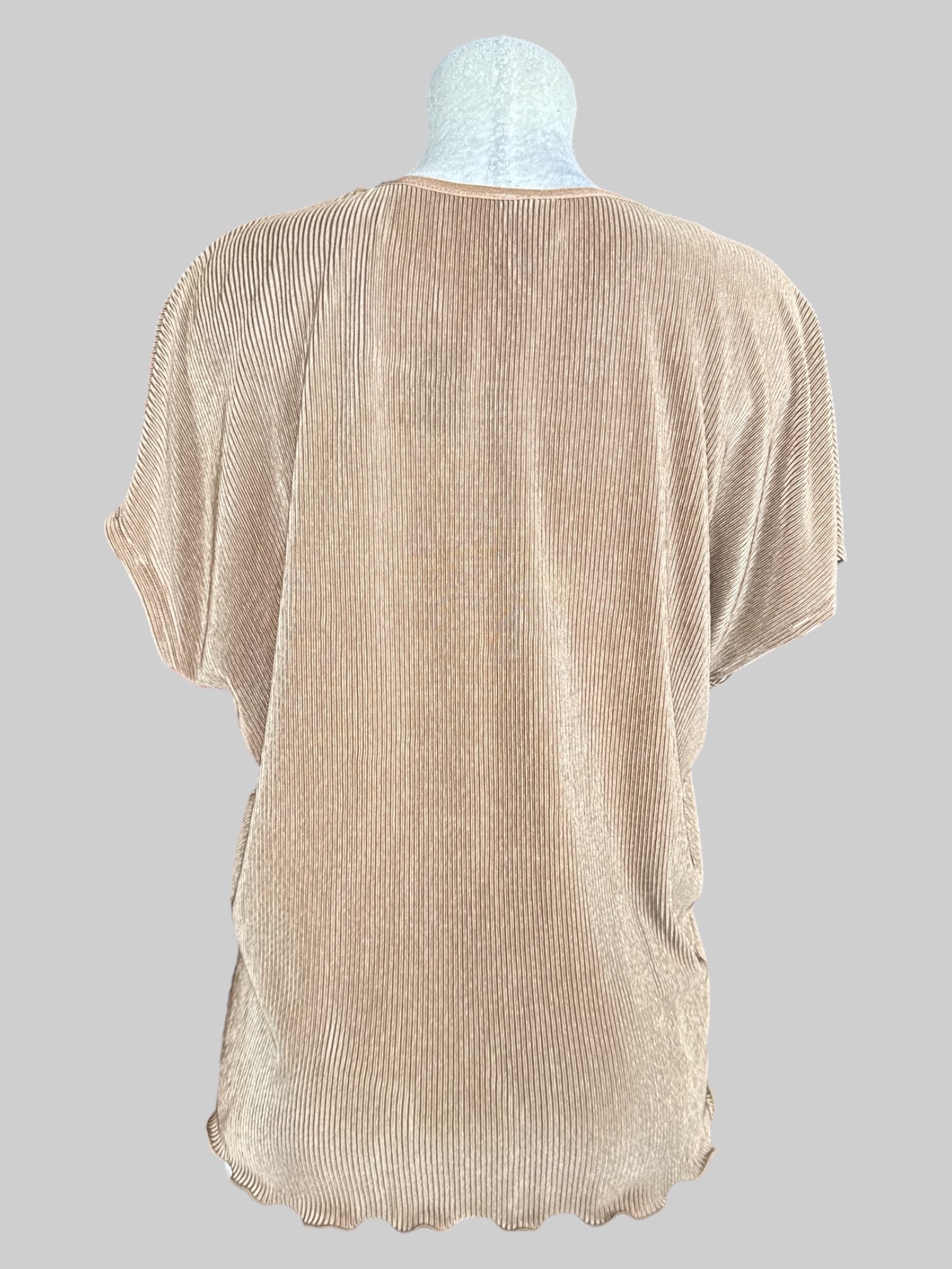 3X Vintage brown flowy ribbed top with lettuce hem