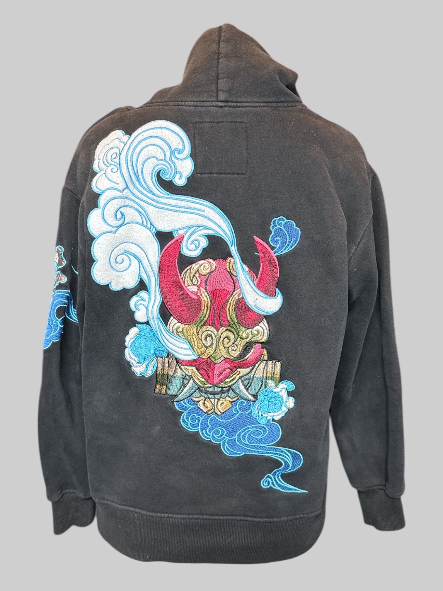 L Black hoodie sweatshirt with beautiful embroidery on back and sleeve