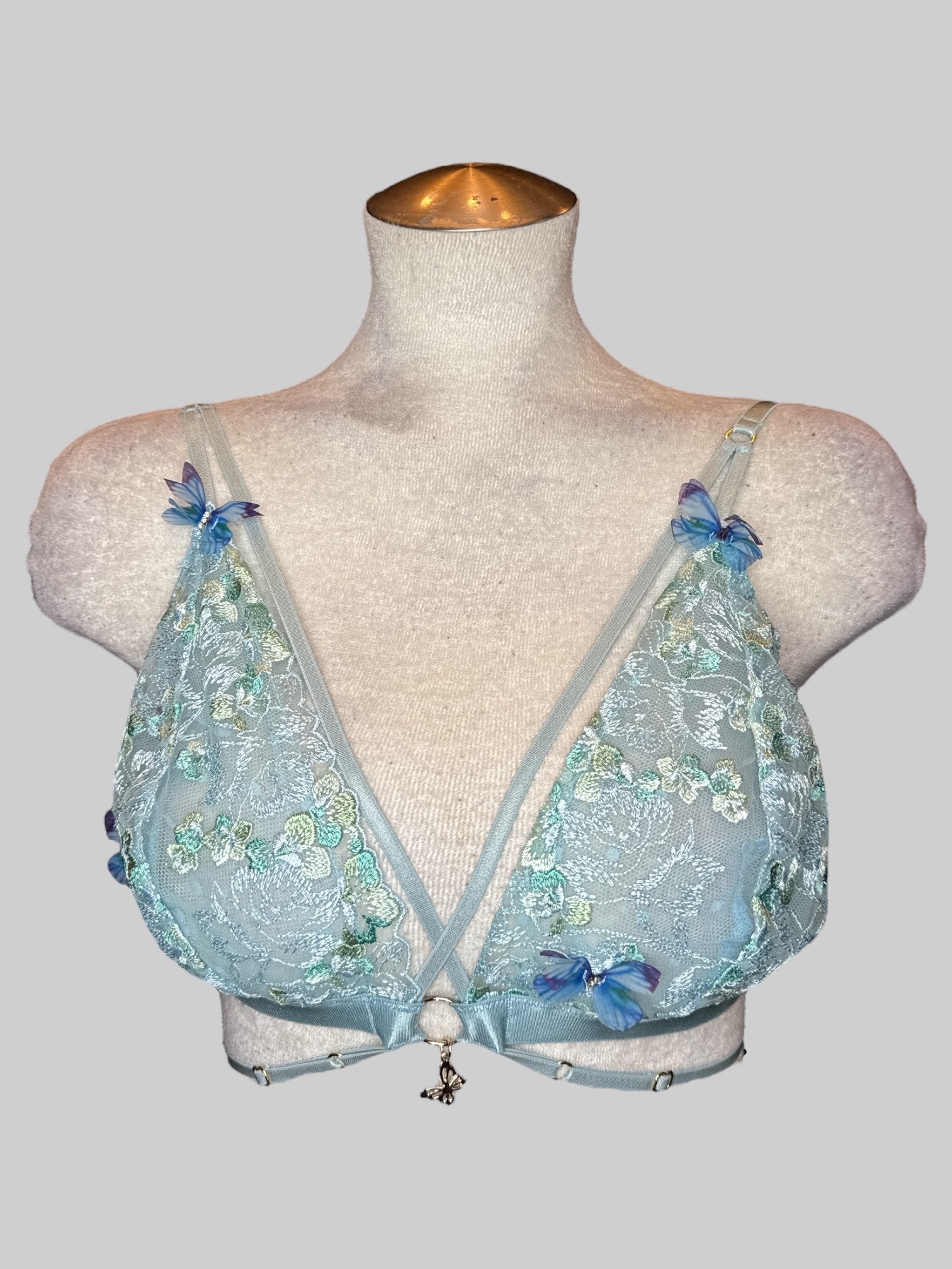 M Light blue lacey bralette with butterflies and lots of straps