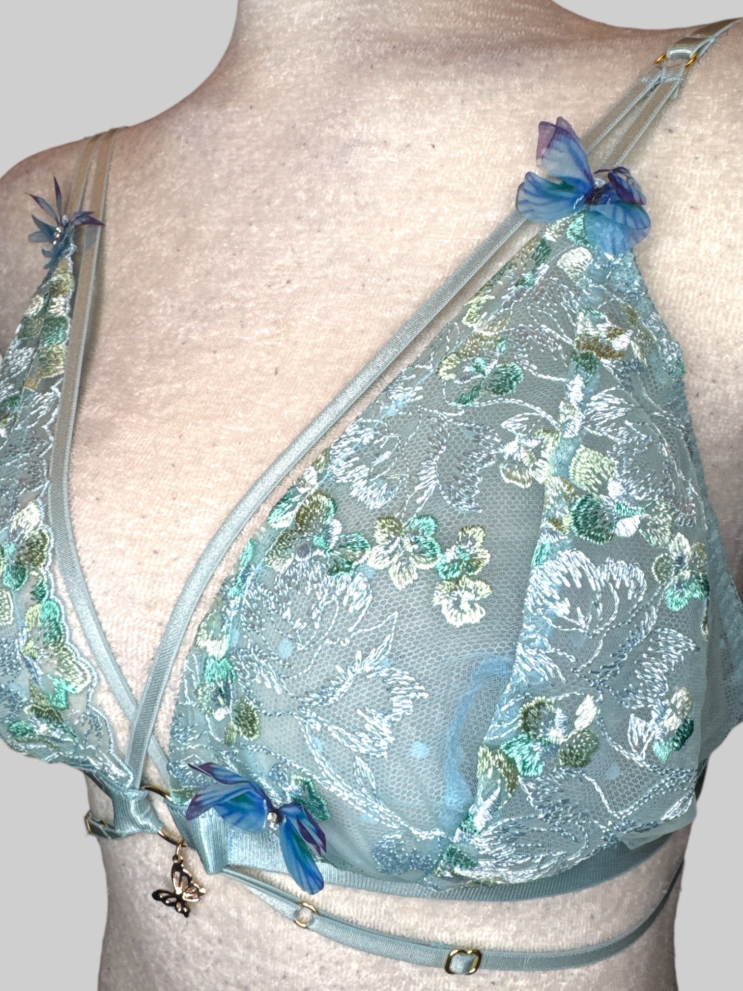 M Light blue lacey bralette with butterflies and lots of straps