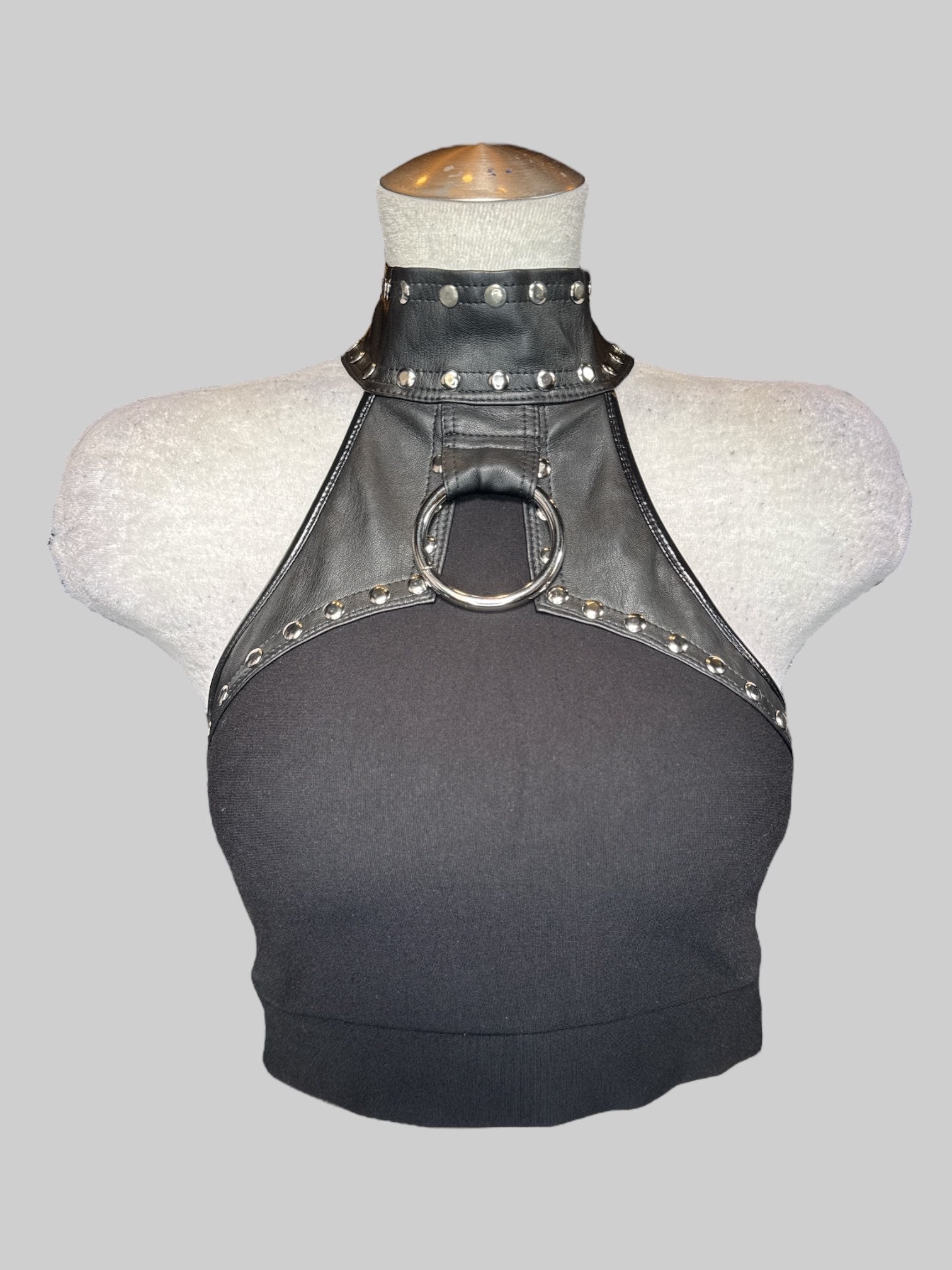 M Toxic Vision Designer halter top with studs, o ring, and lace up neck