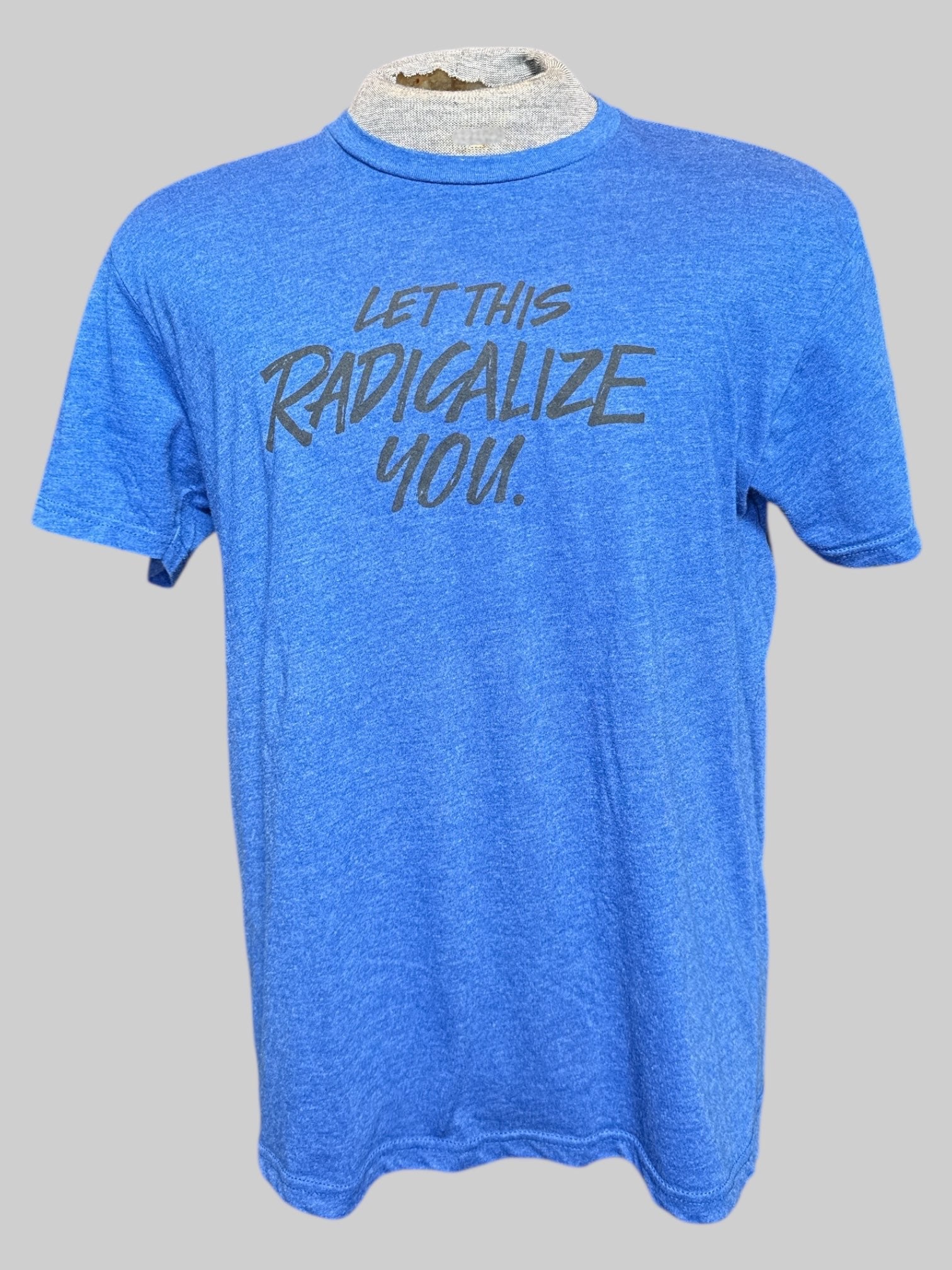 0X Heathered blue t-shirt with lettering