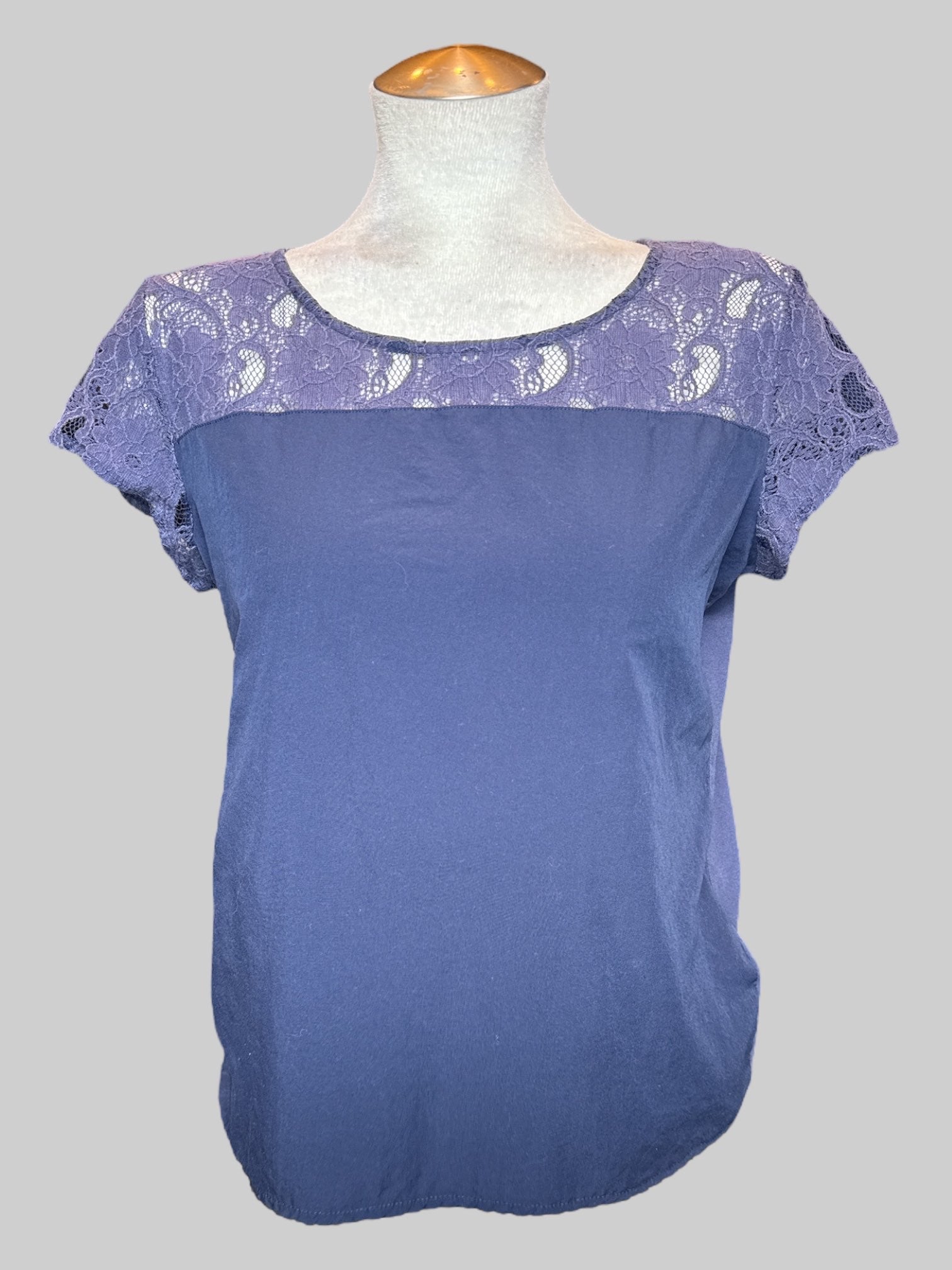 M vintage dark blue top with Lacey upper chest area