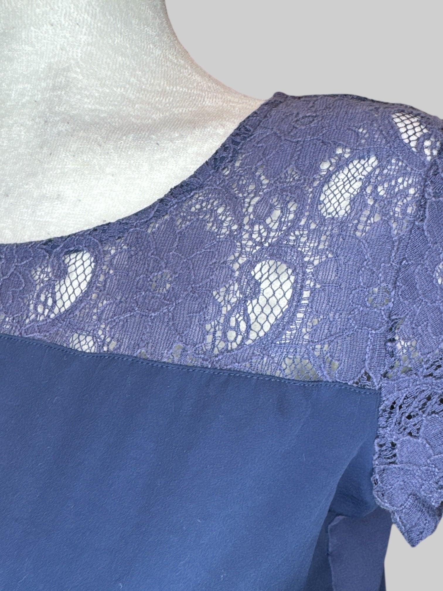 M vintage dark blue top with Lacey upper chest area