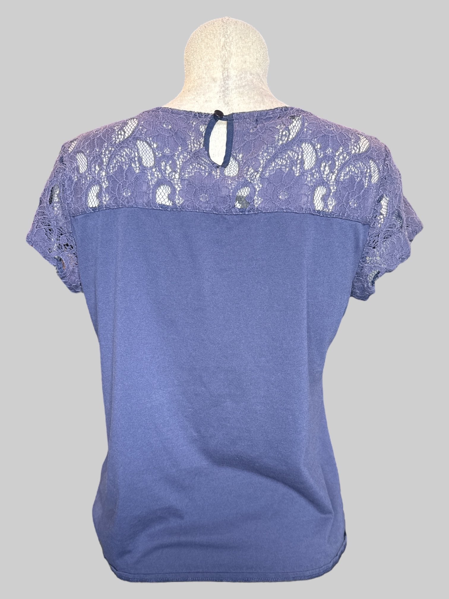 M vintage dark blue top with Lacey upper chest area
