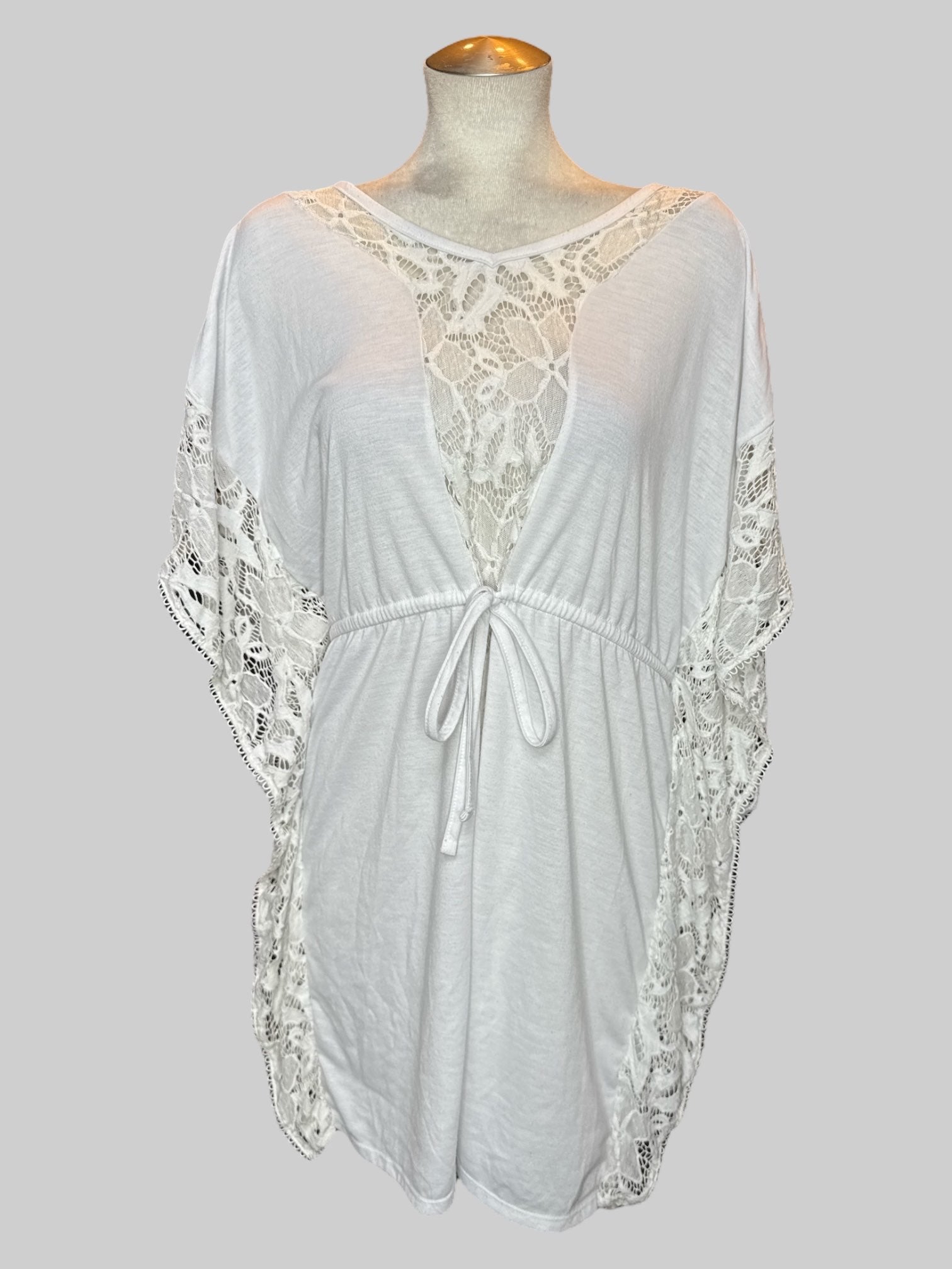 0X white cover-up with lots of lace and drawstring waistband