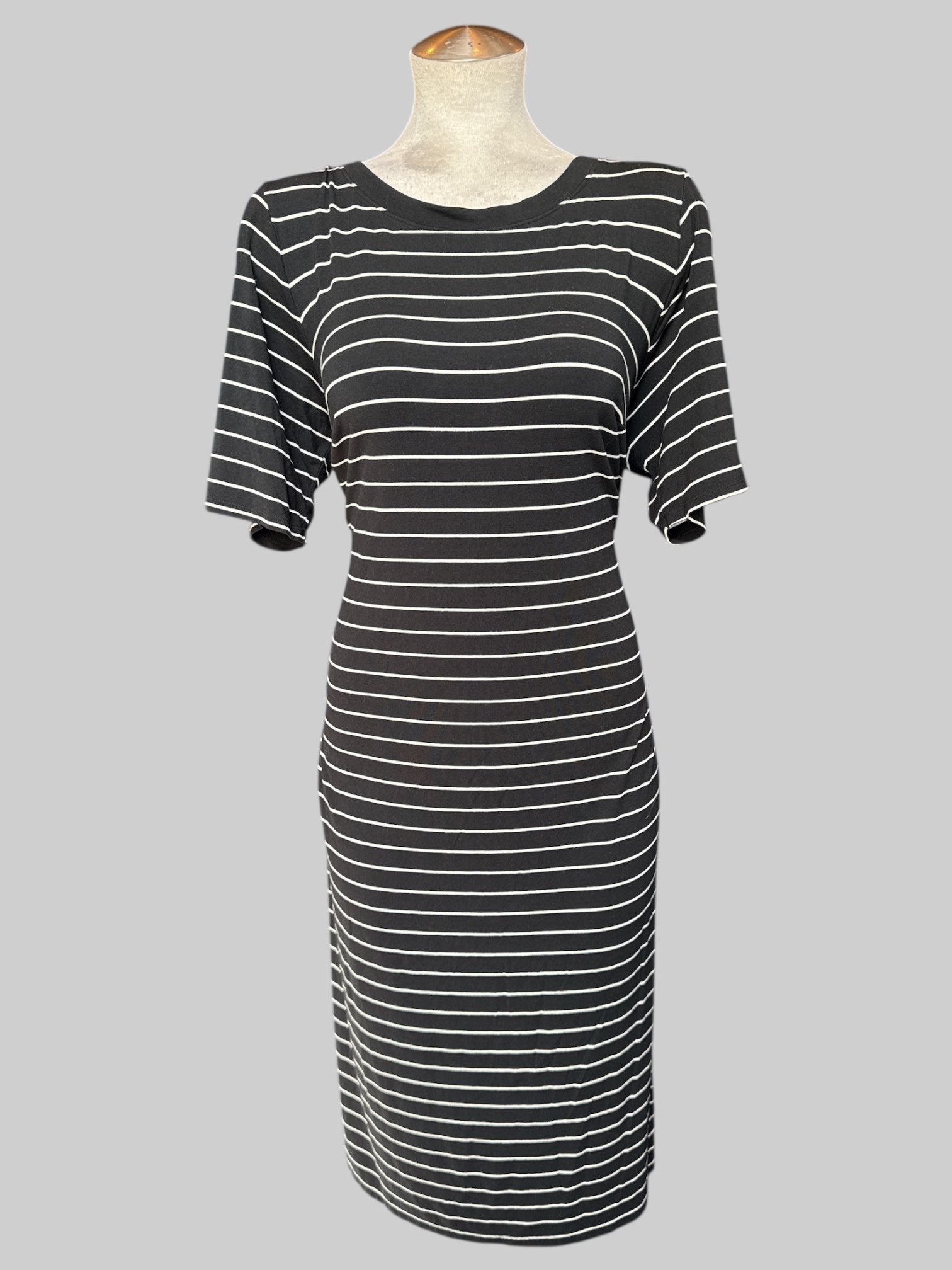 2X black and white striped soft maxi dress