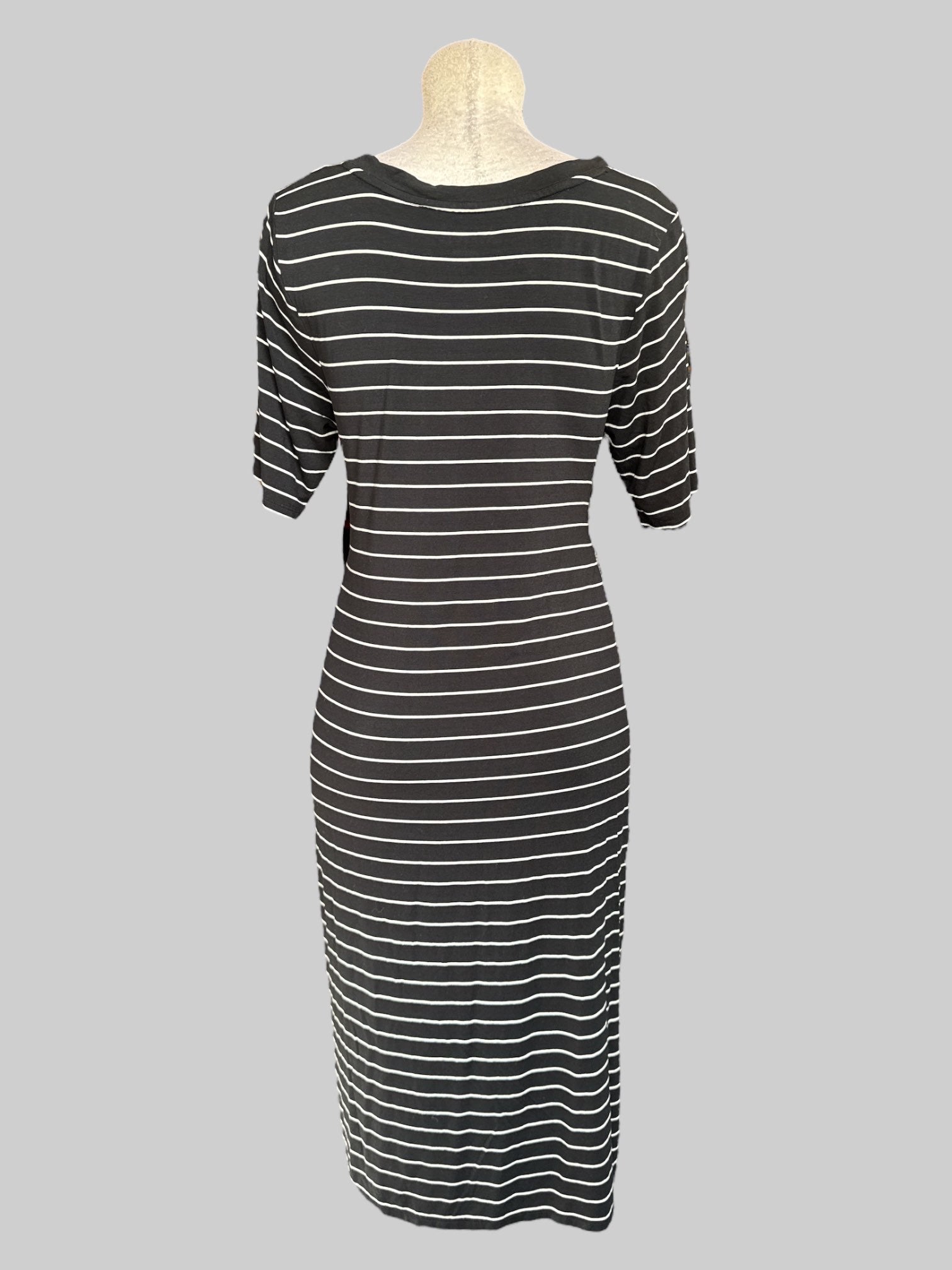 2X black and white striped soft maxi dress