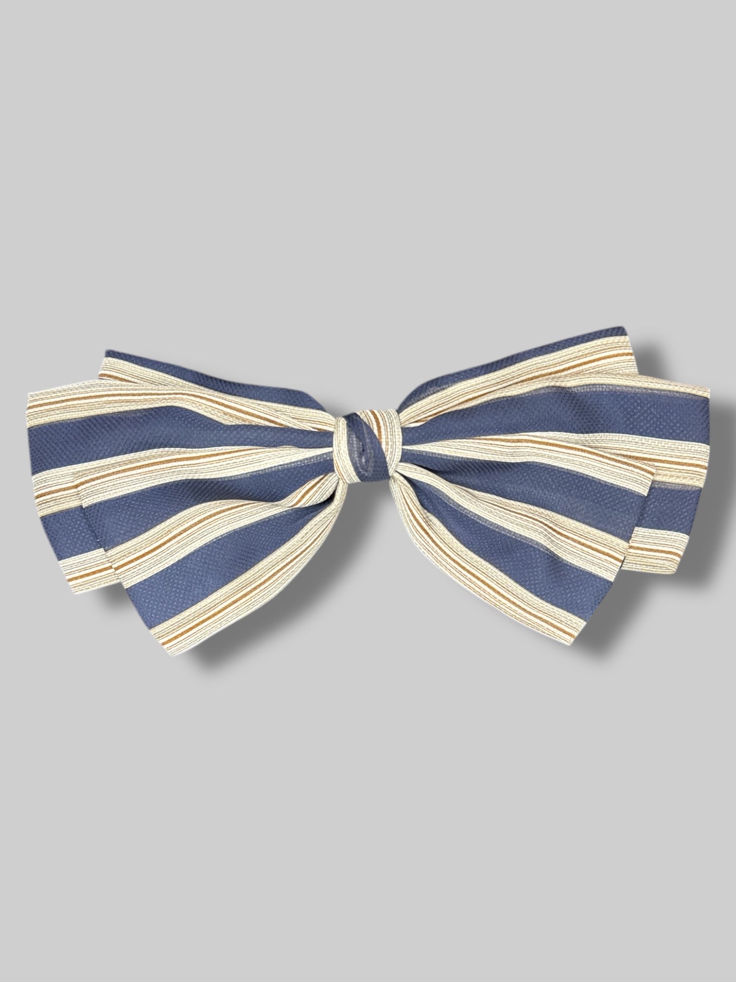blue and white brown striped big hair bow