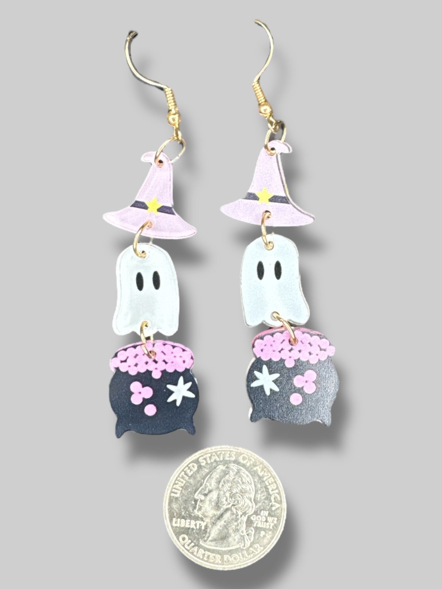 pink ghost witch dangle earrings