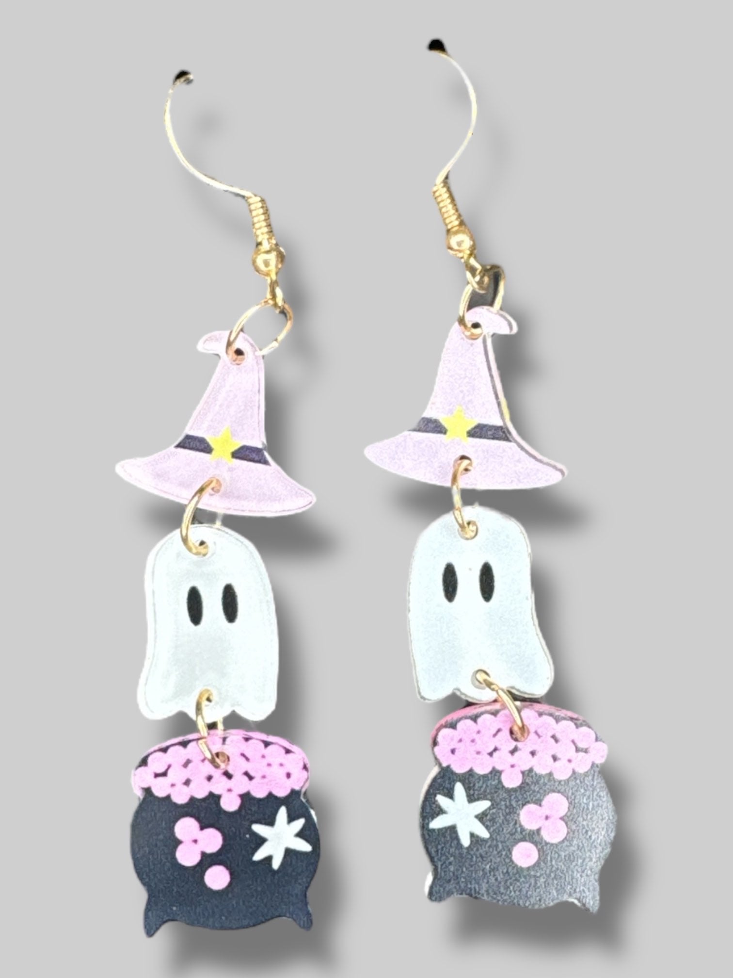 pink ghost witch dangle earrings