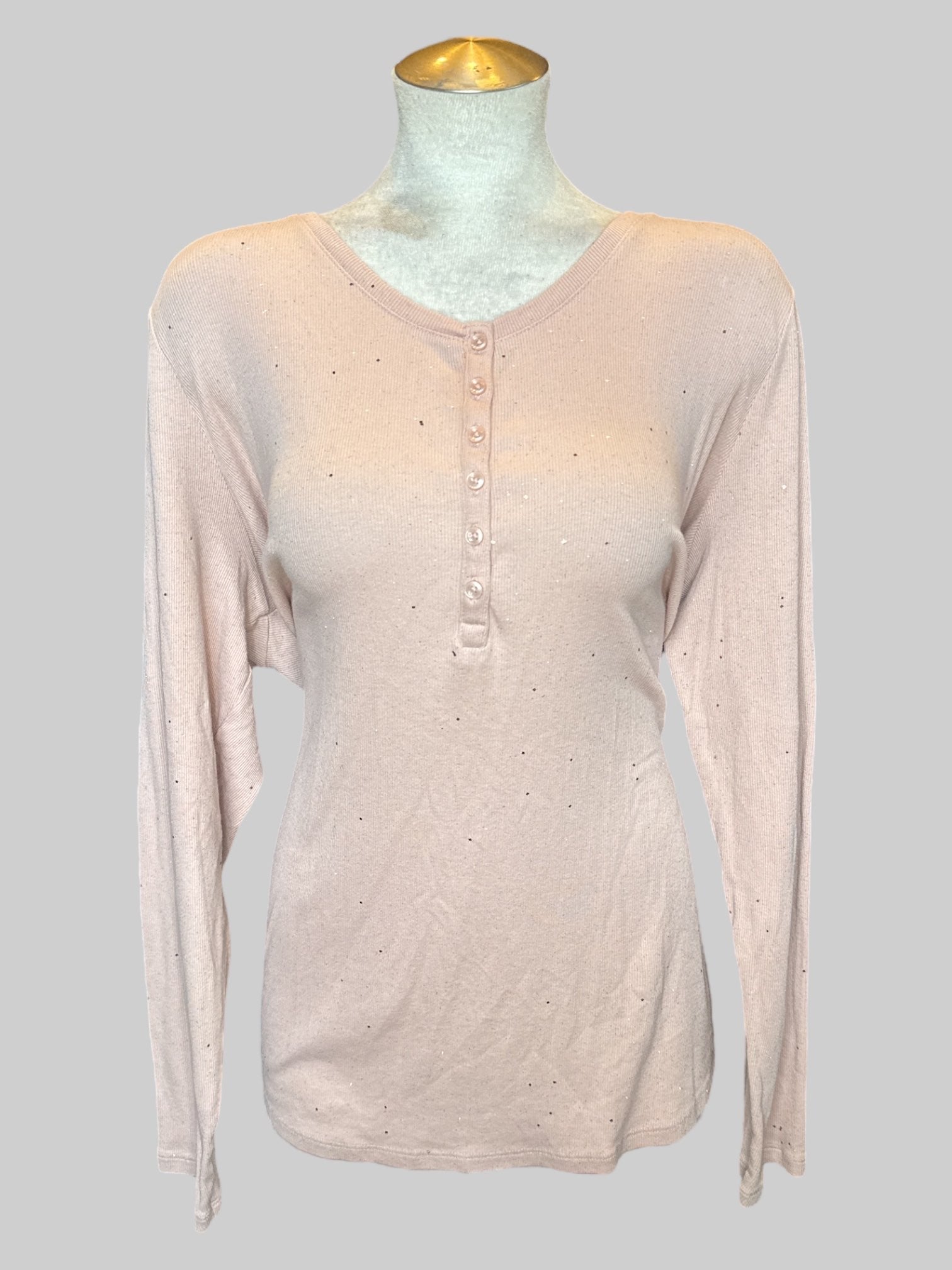 4X Light pink ribbed long sleeve shirt with metallics