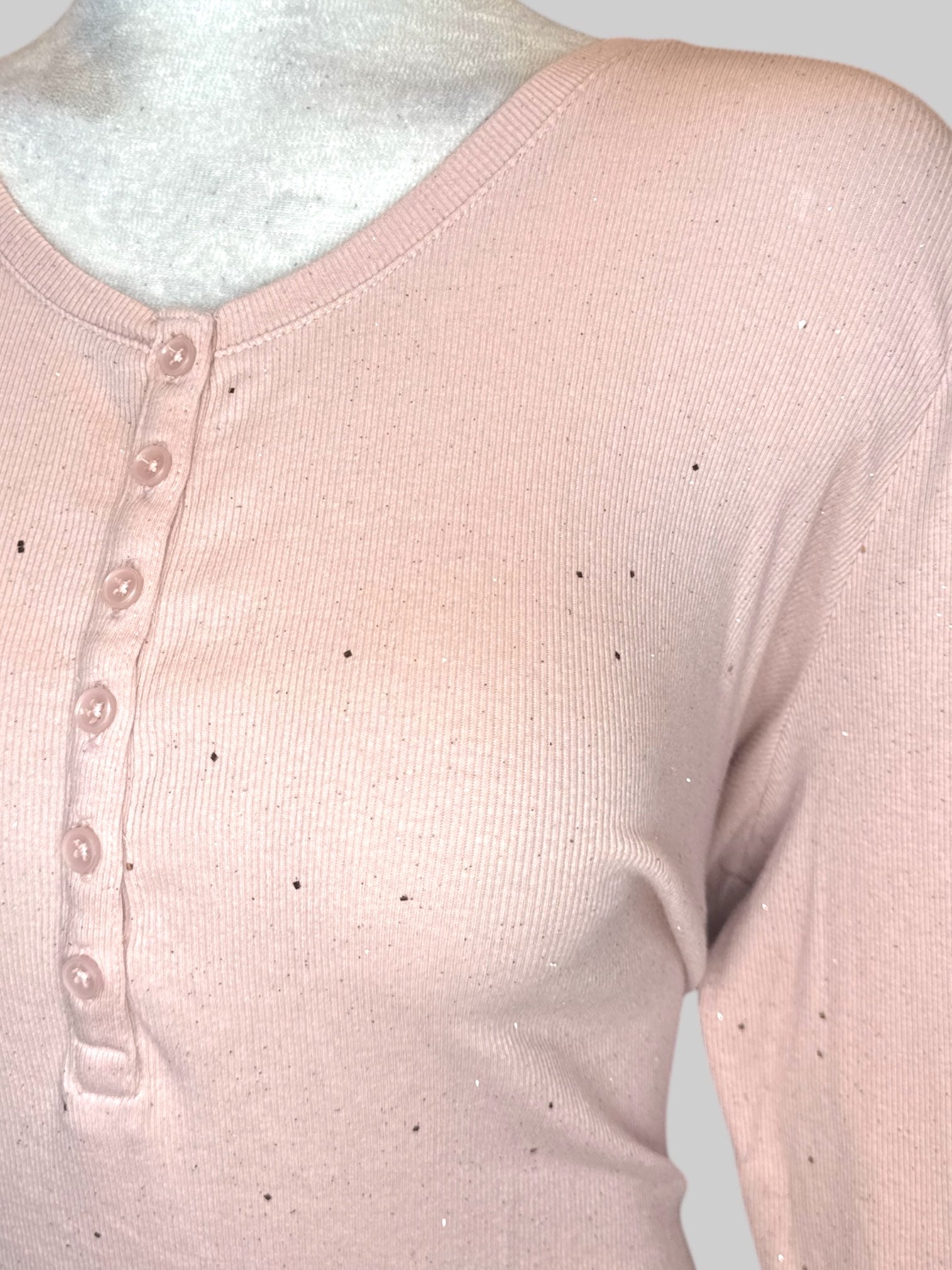 4X Light pink ribbed long sleeve shirt with metallics